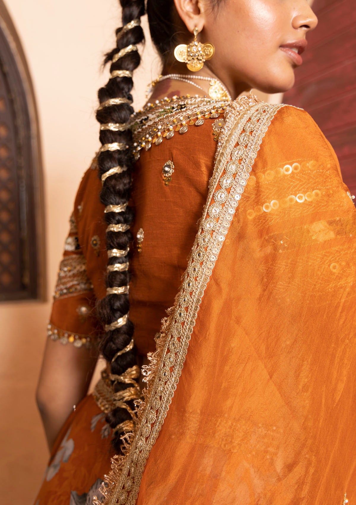 Saachi Bindra in Nur Saffron Embroidered Lehenga Set