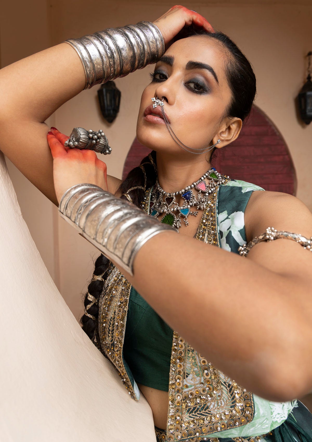 Shivani Bafna in Nur Emerald Gilet Lehenga Set