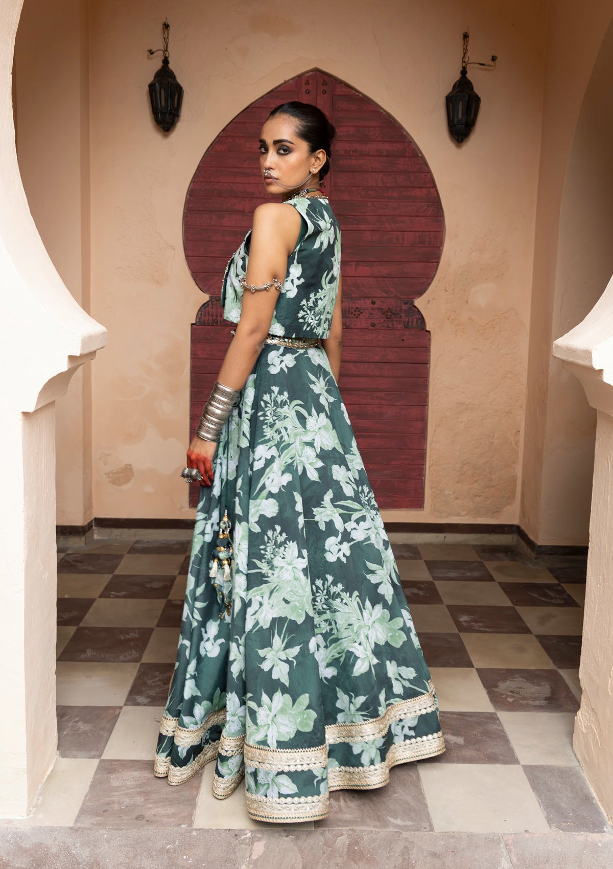 Shivani Bafna in Nur Emerald Gilet Lehenga Set