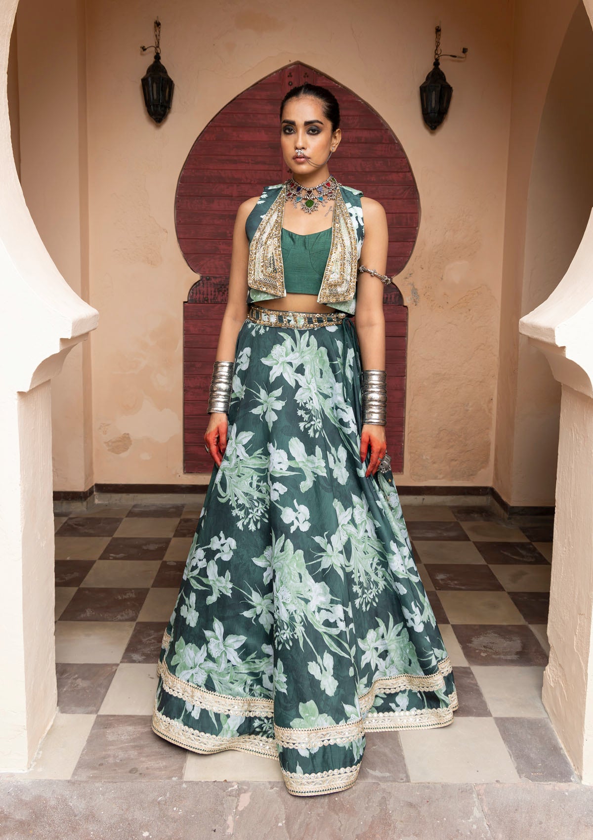 Shivani Bafna in Nur Emerald Gilet Lehenga Set