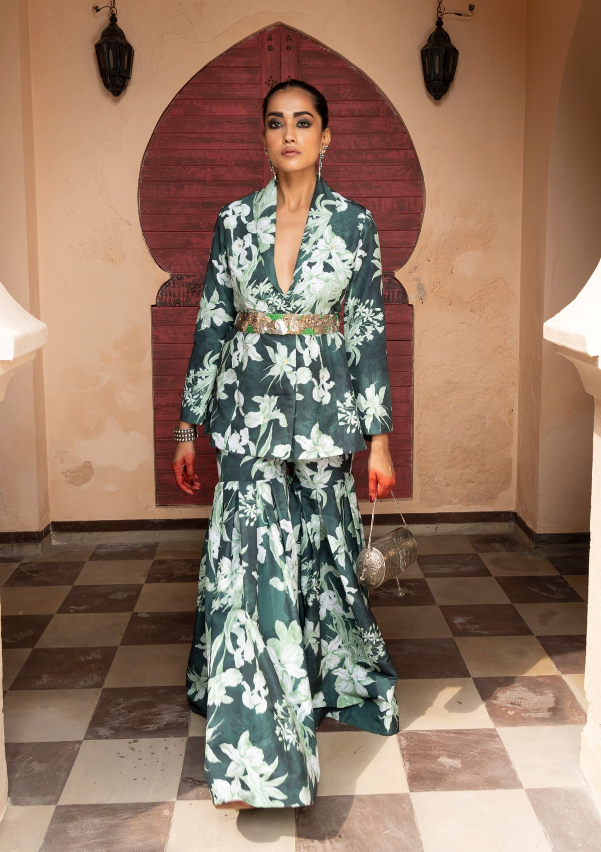 Nur Emerald Jacket and Gharara Set