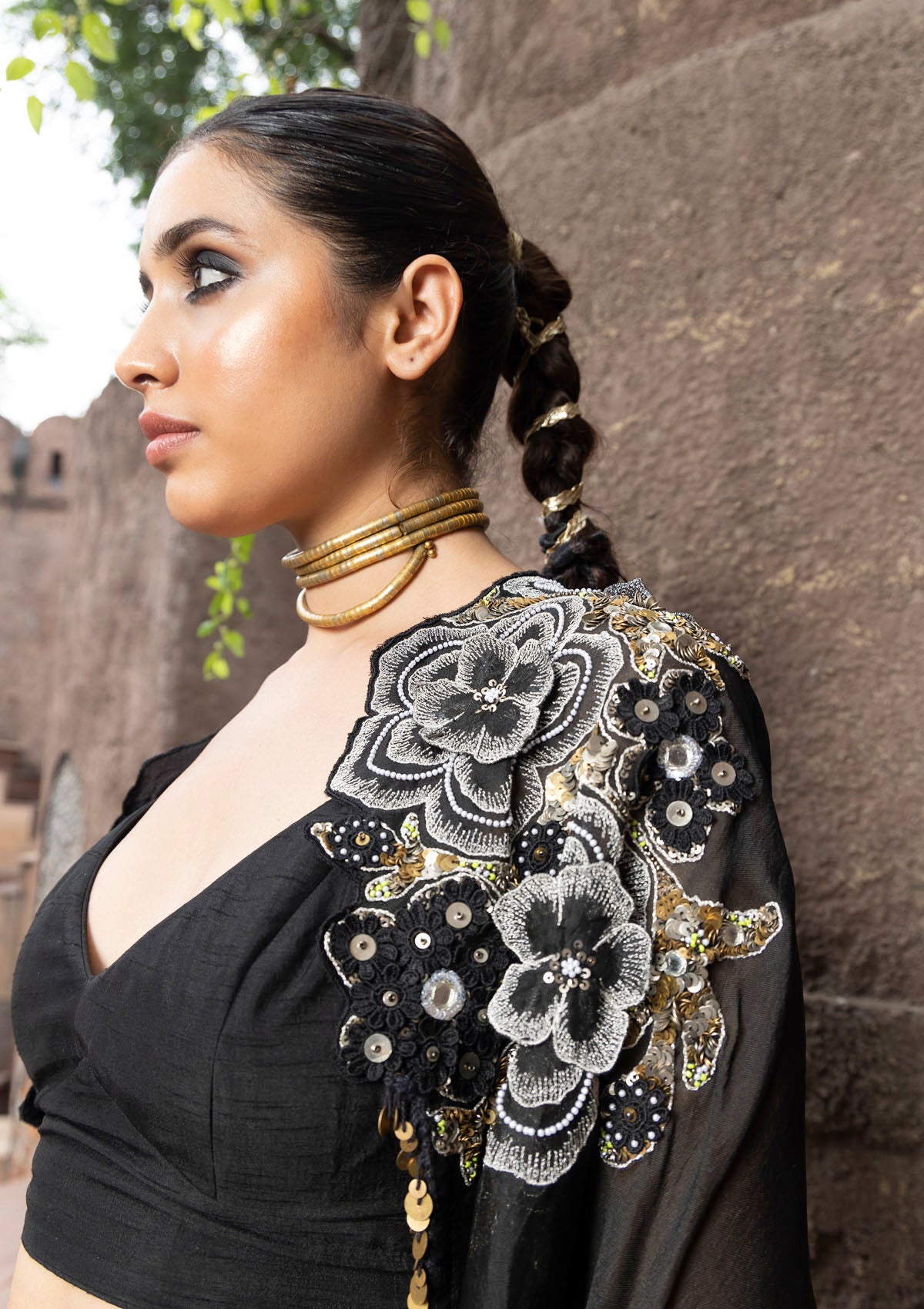 Khushnaz in Zohra Black Embroidered Cape Set