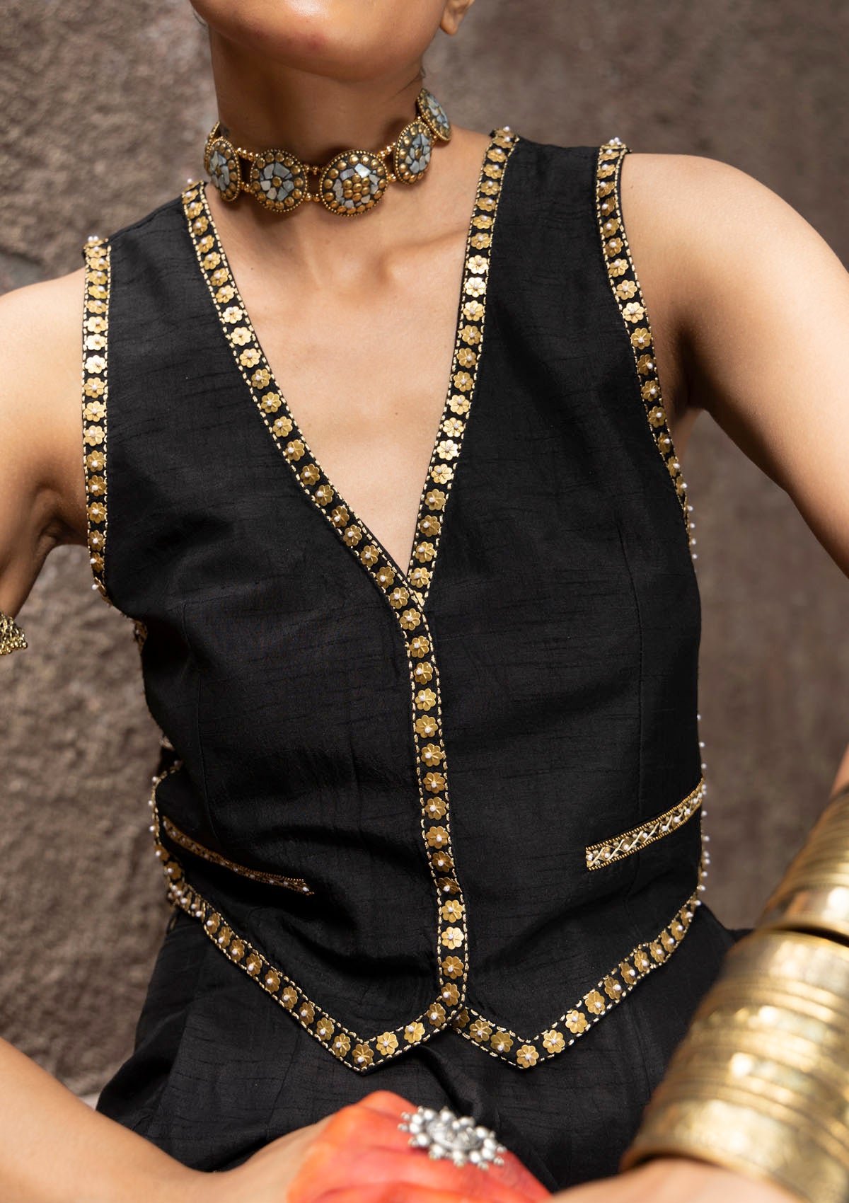 Samiksha Pednakar in Zohra Black Gilet Set