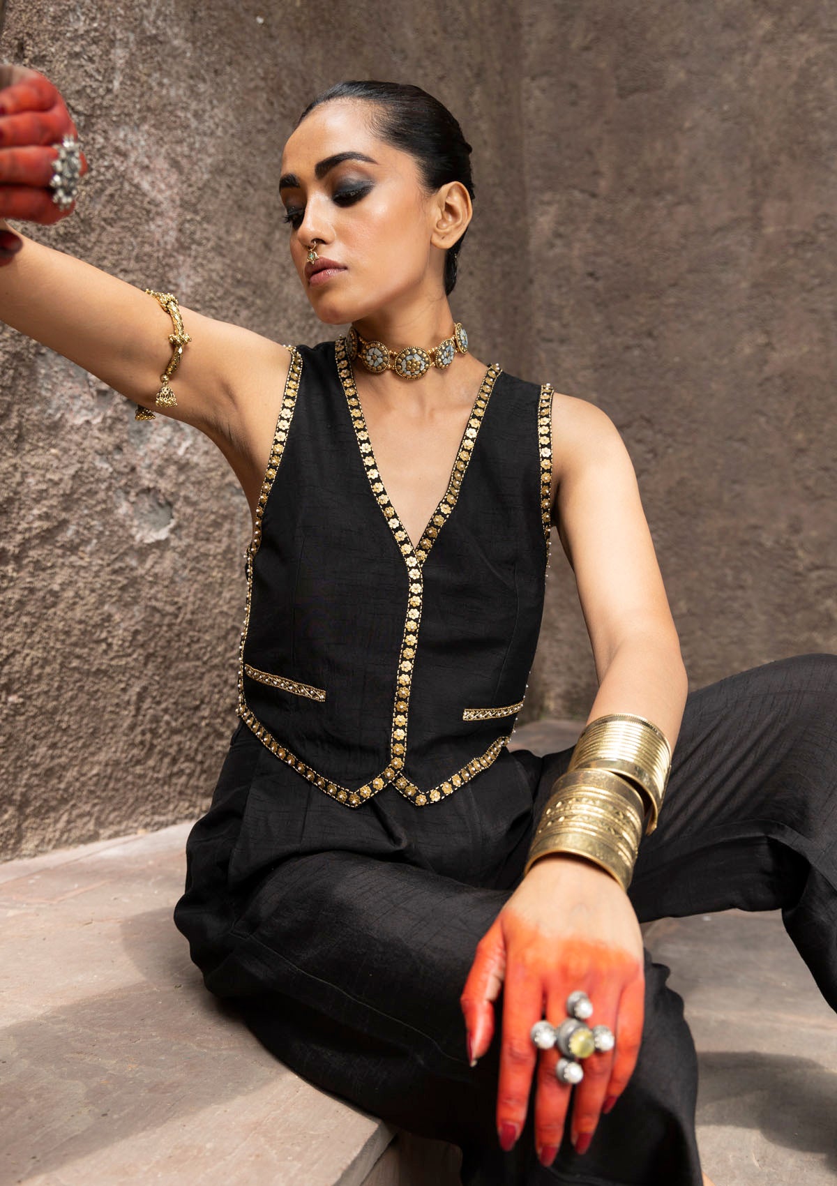 Samiksha Pednakar in Zohra Black Gilet Set