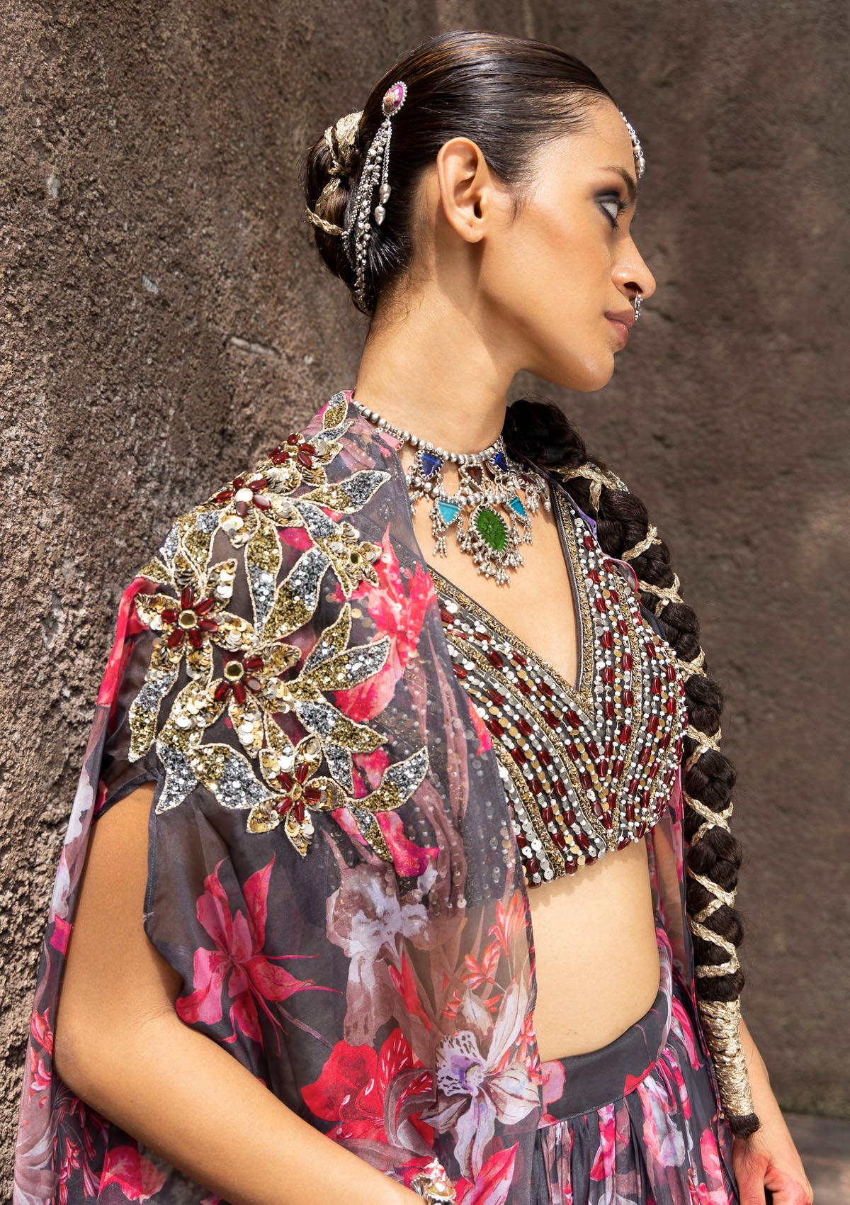 Nur Iris Cape Lehenga Set