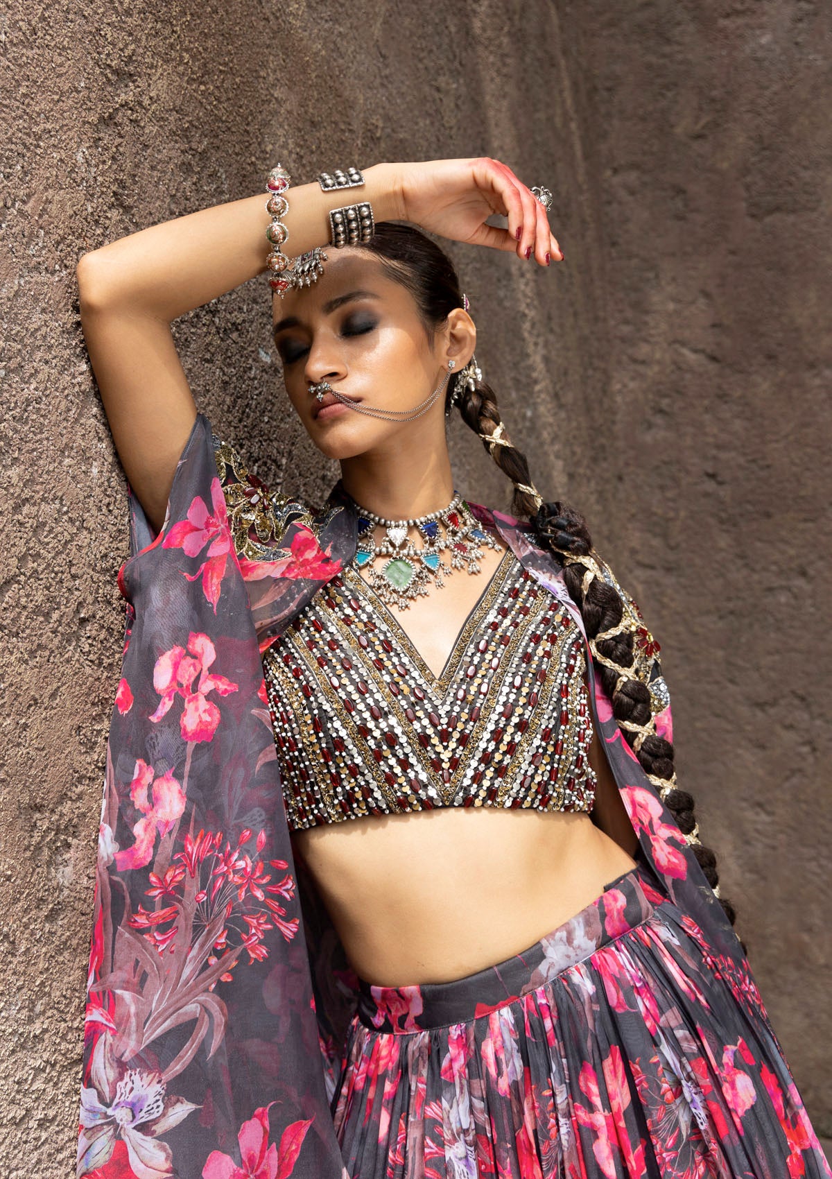 Nur Iris Cape Lehenga Set