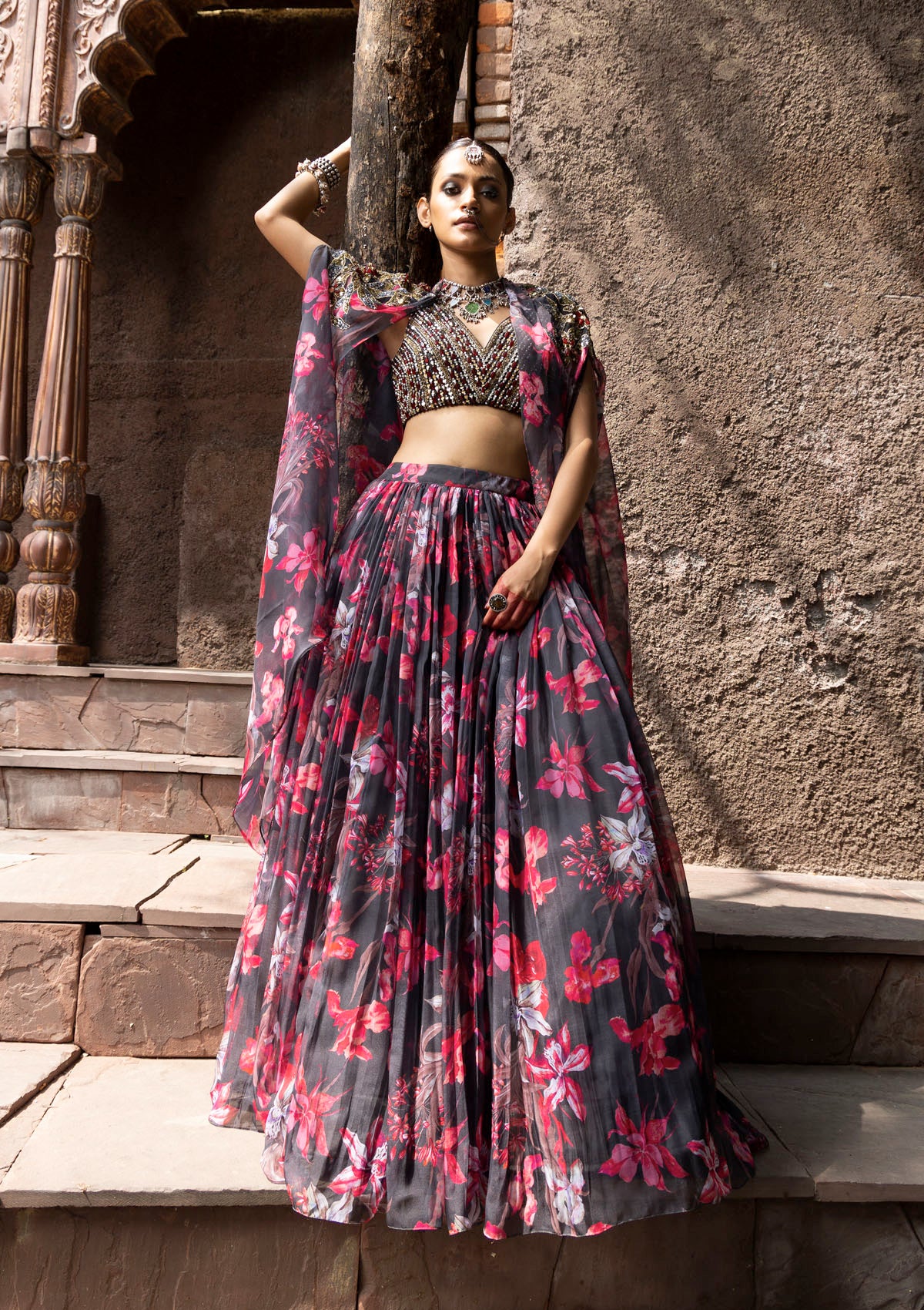 Nur Iris Cape Lehenga Set