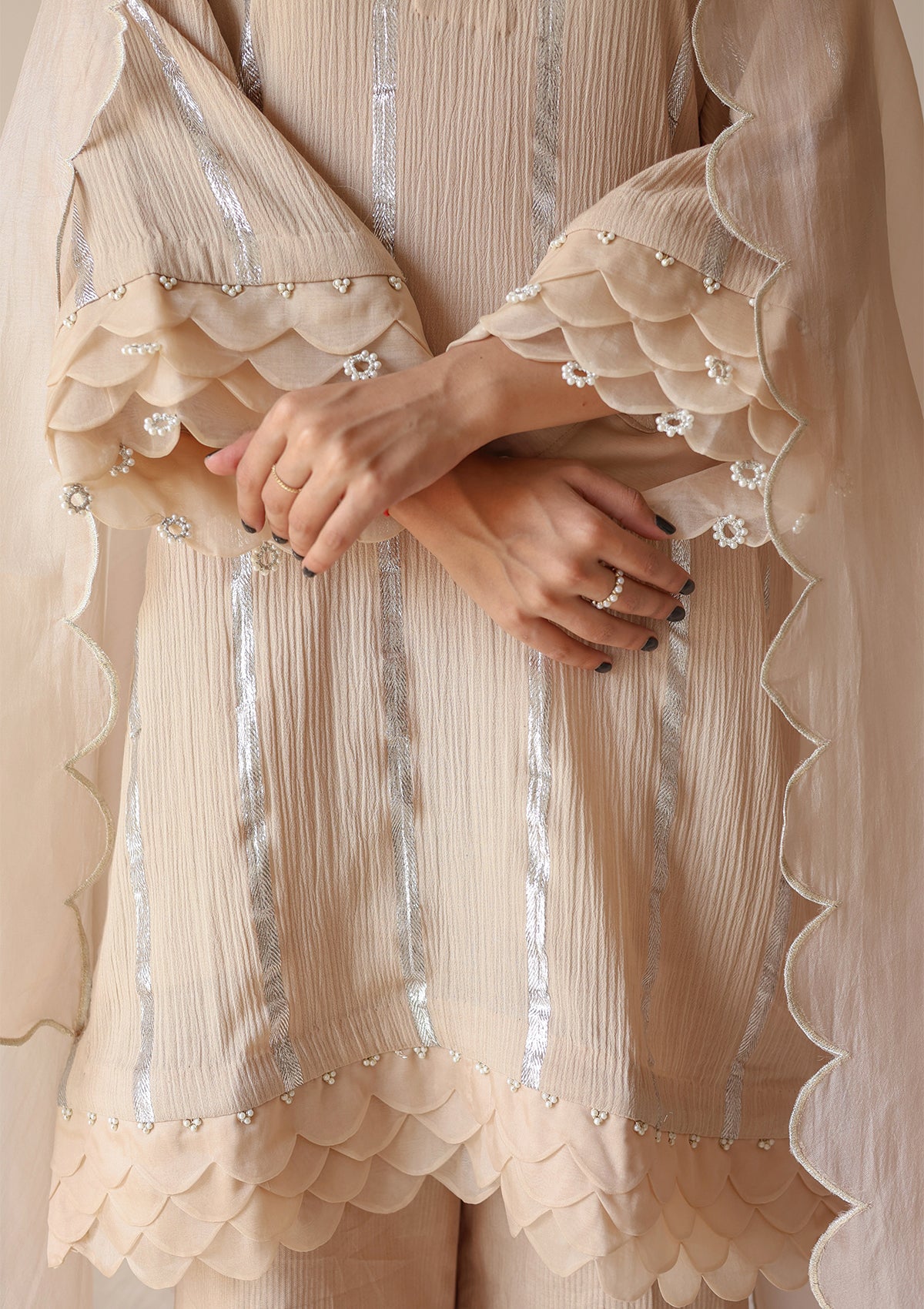 Sand Scalloped Kurta Set