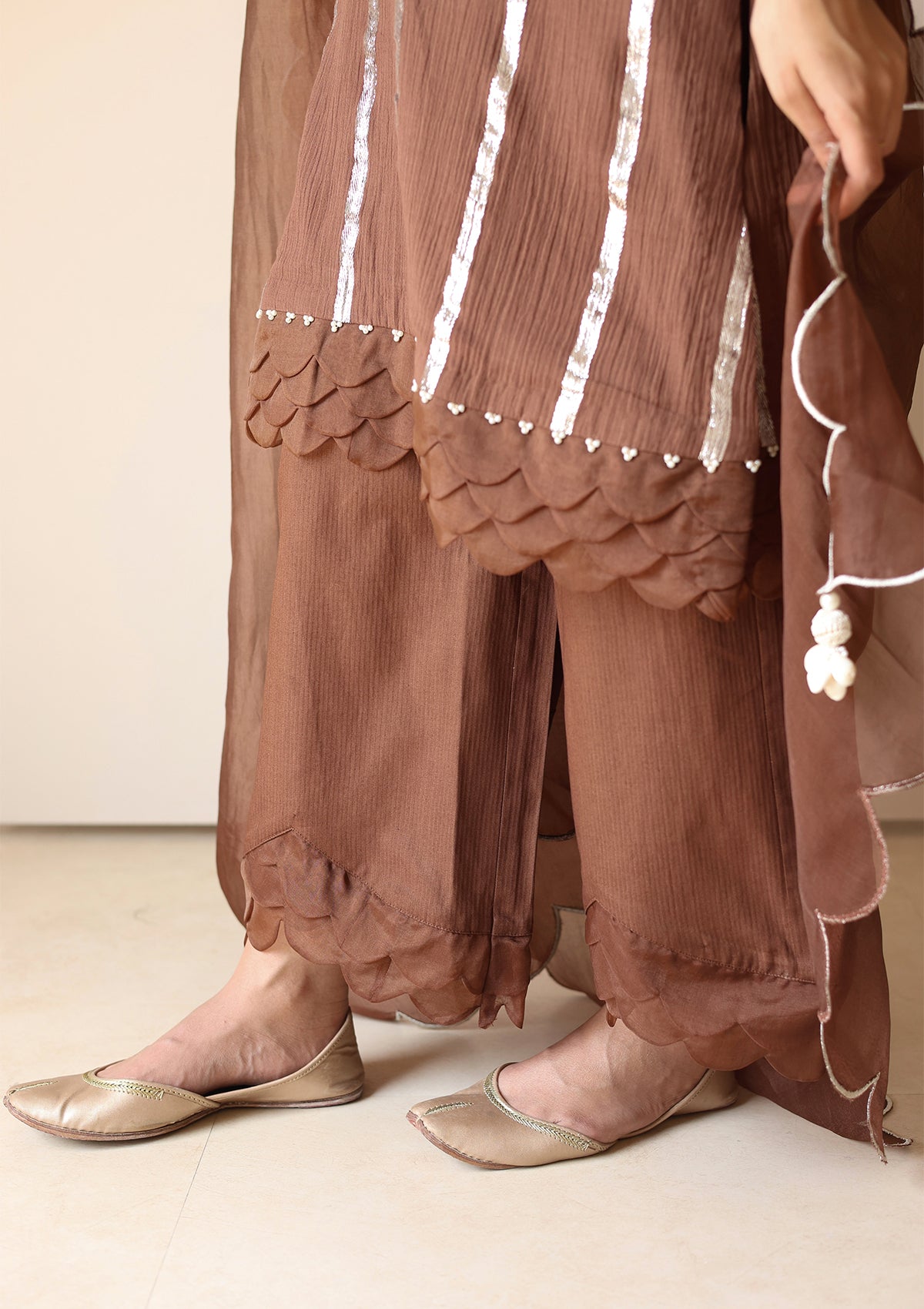 Mocha Scalloped Kurta Set