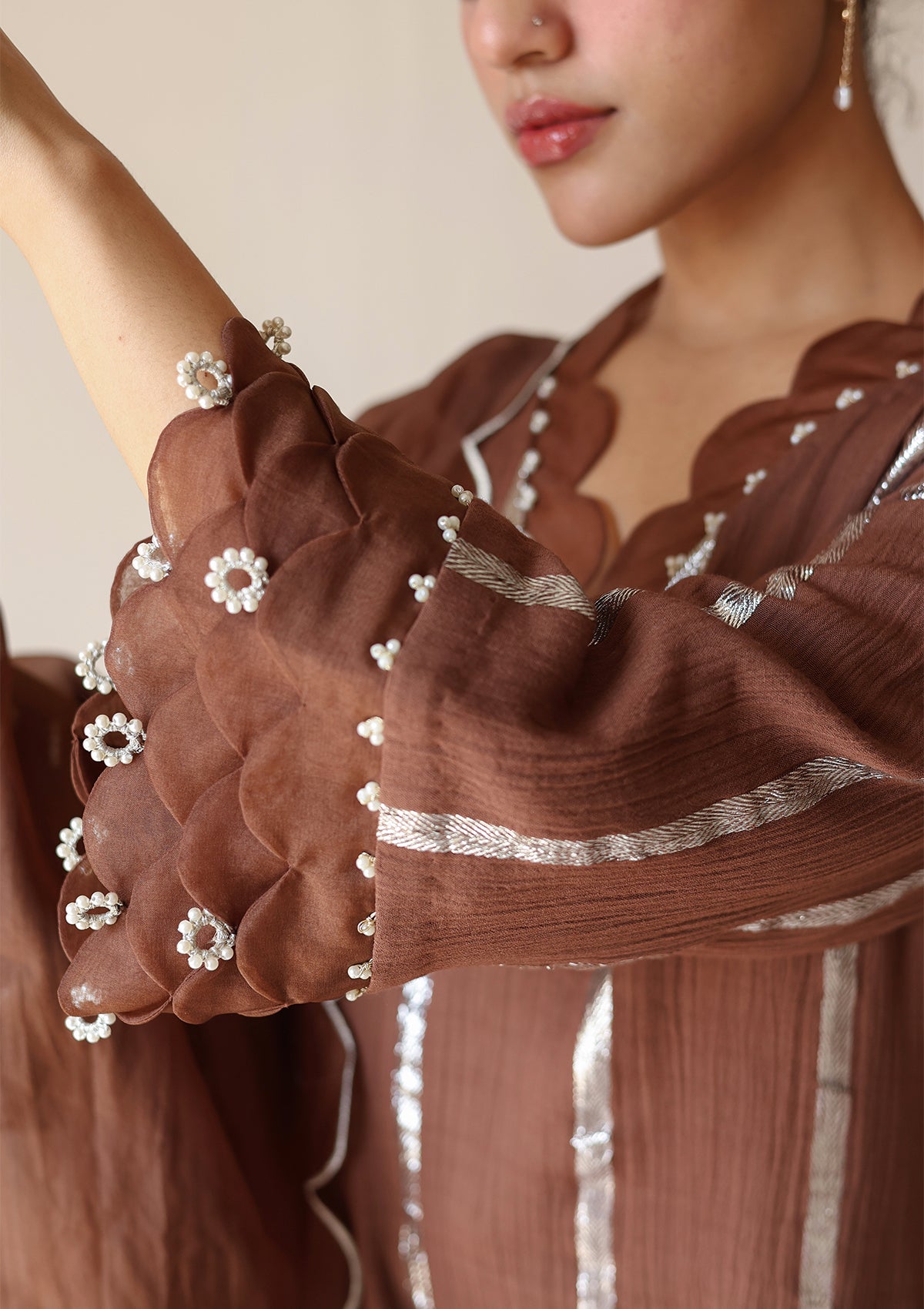 Mocha Scalloped Kurta Set