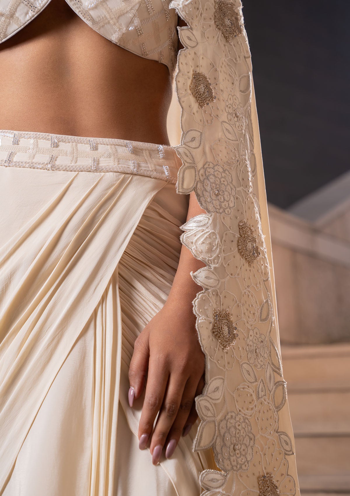 Ivory Cape-Cum-Saree Set