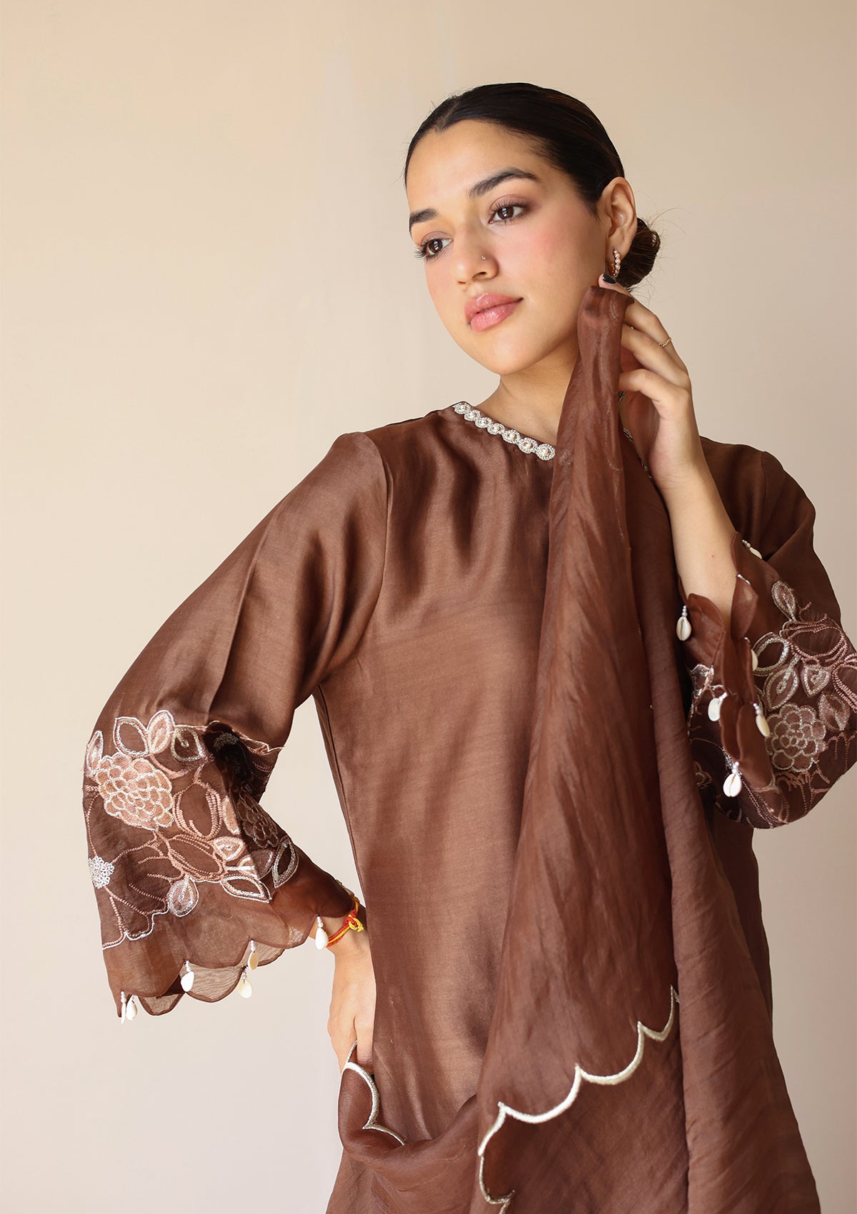 Mocha Applique Kurta Set