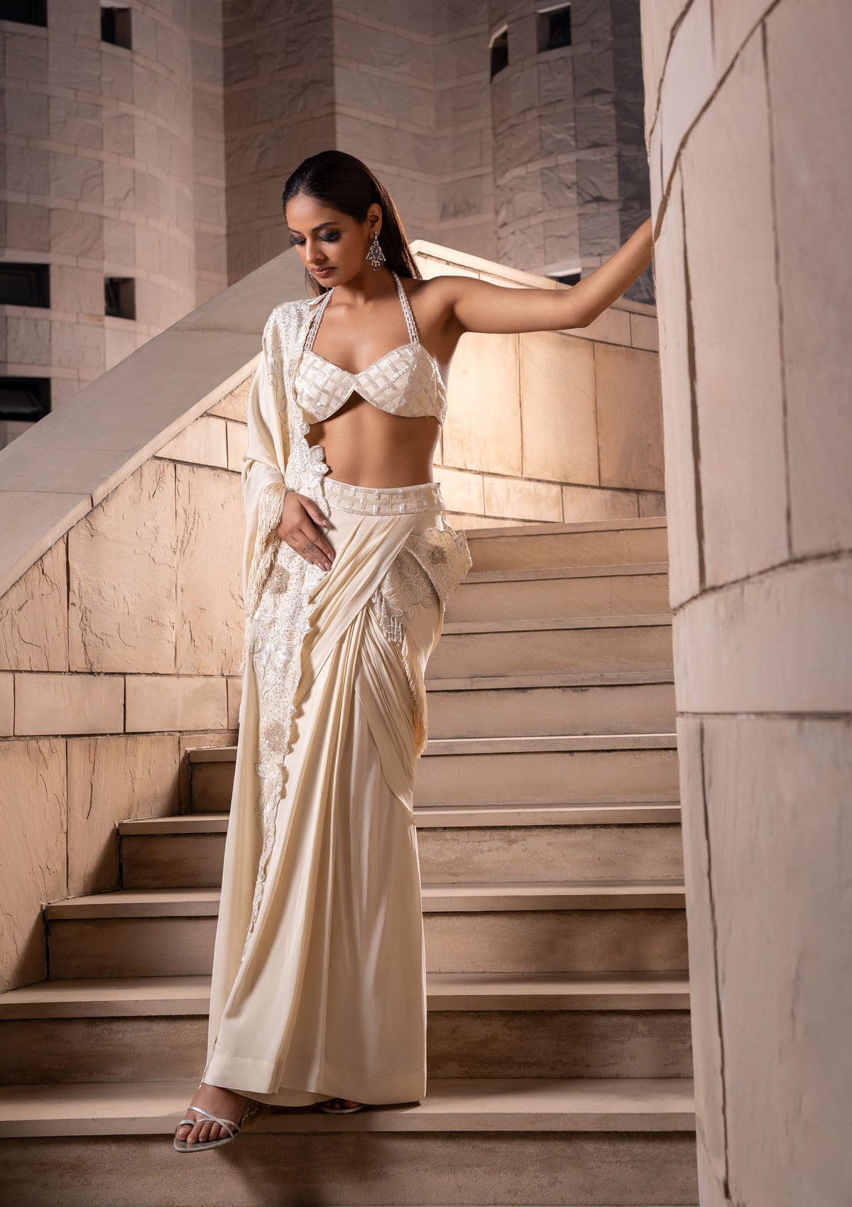 Ivory Cape-Cum-Saree Set