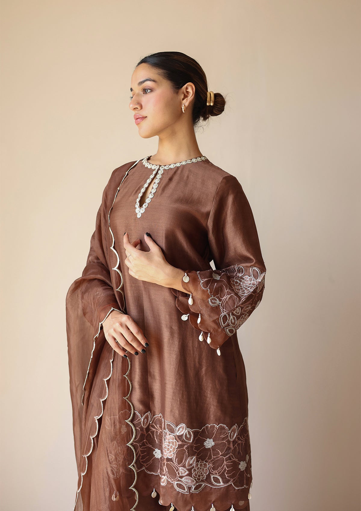 Mocha Applique Kurta Set