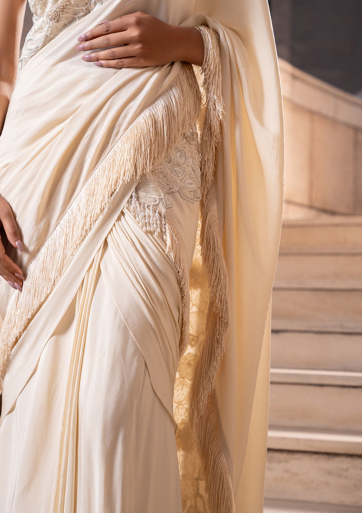 Ivory Cape-Cum-Saree Set