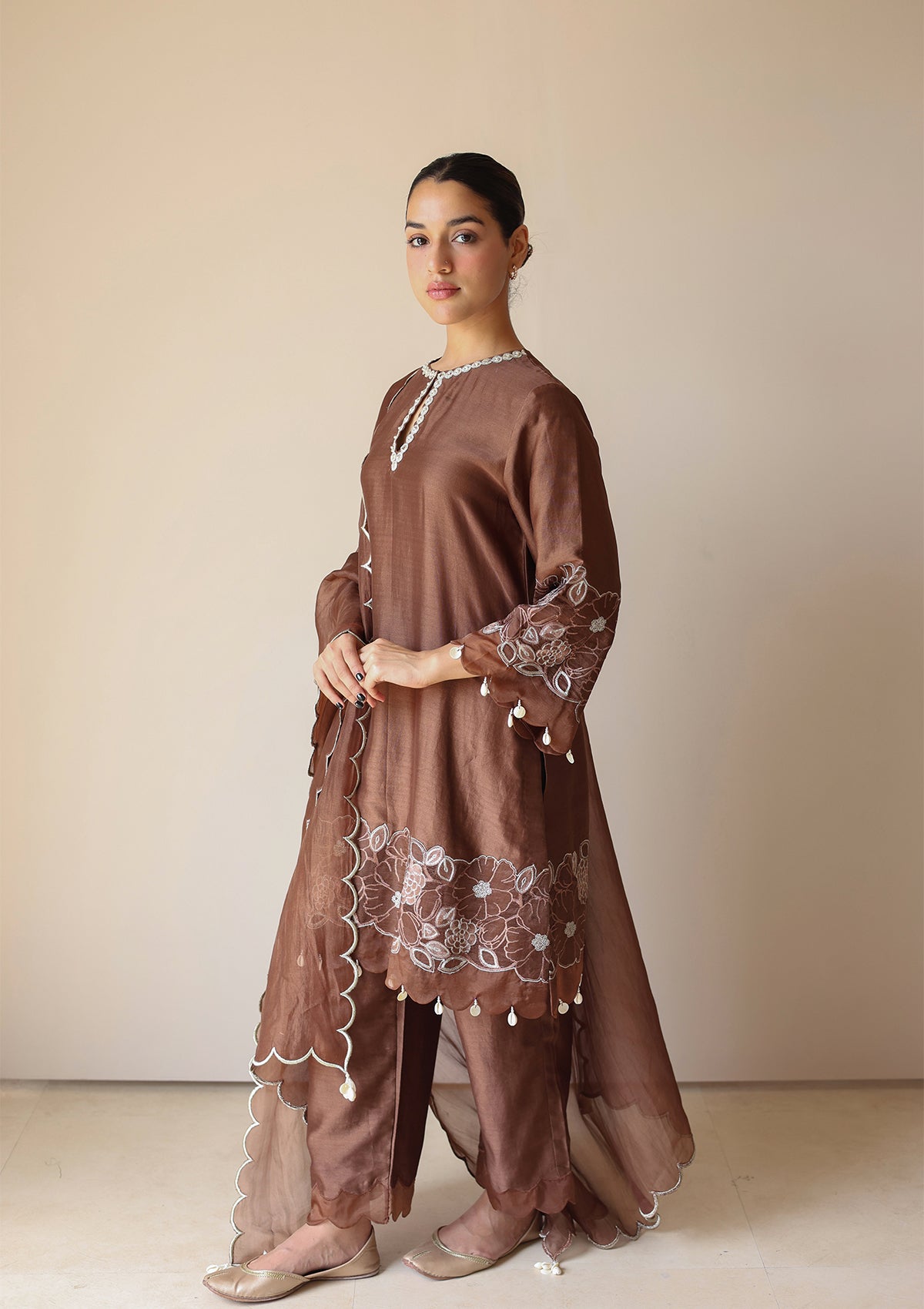 Mocha Applique Kurta Set