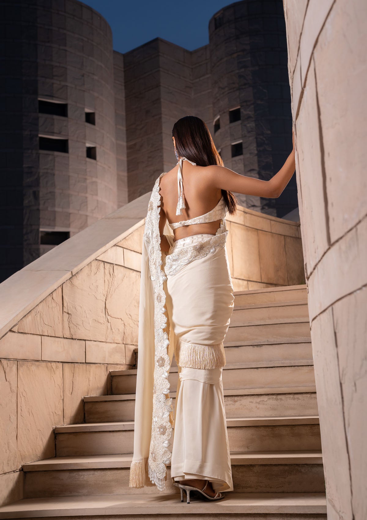 Ivory Cape-Cum-Saree Set
