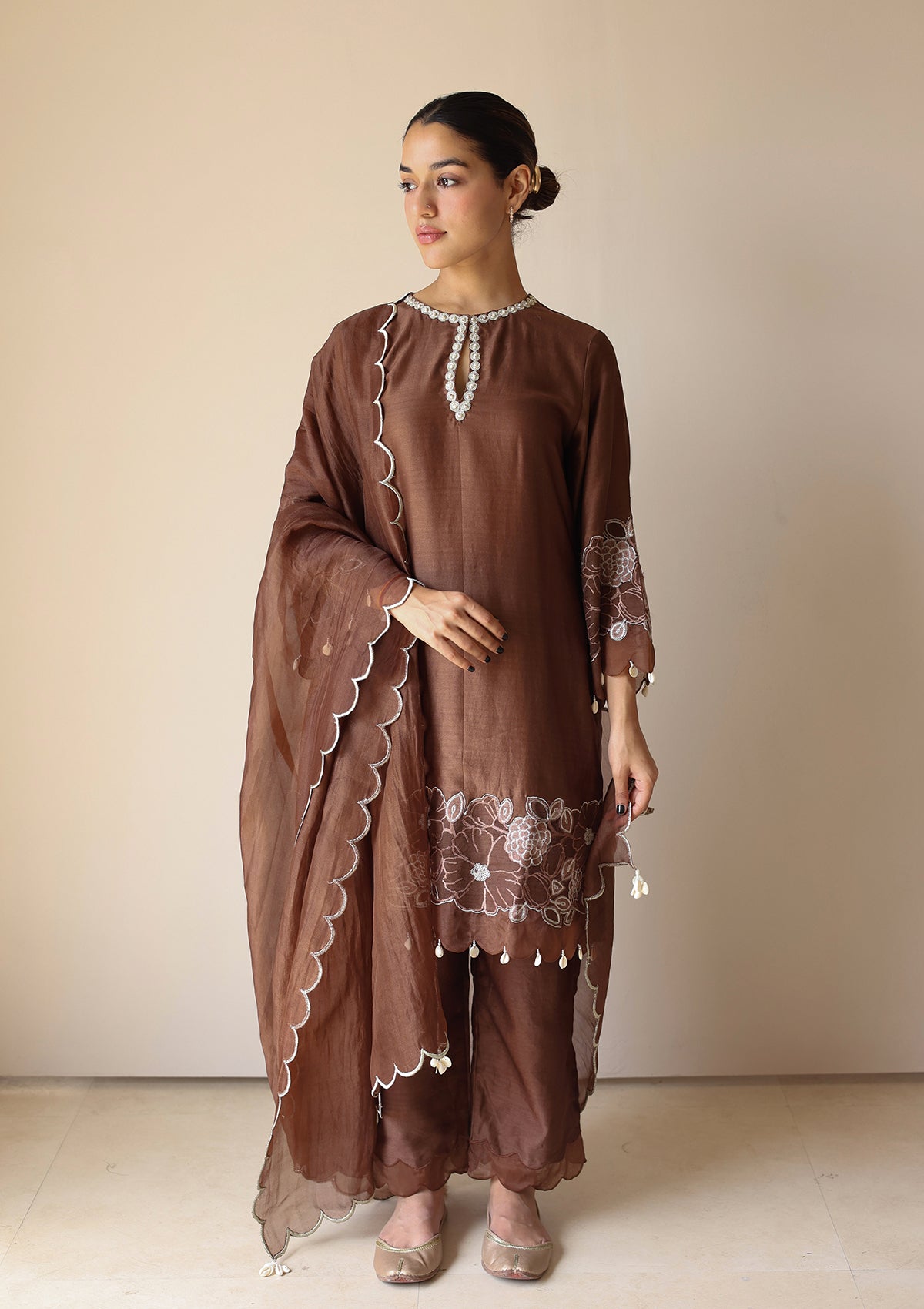 Mocha Applique Kurta Set