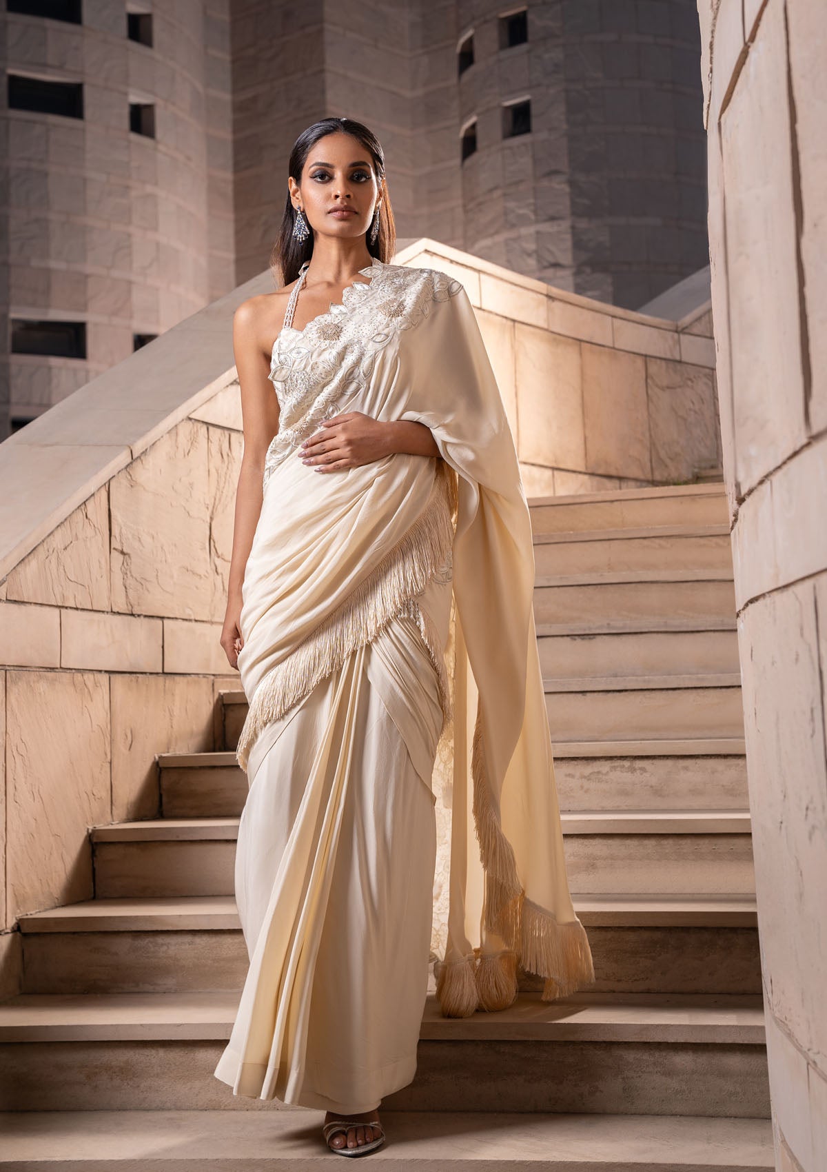 Ivory Cape-Cum-Saree Set