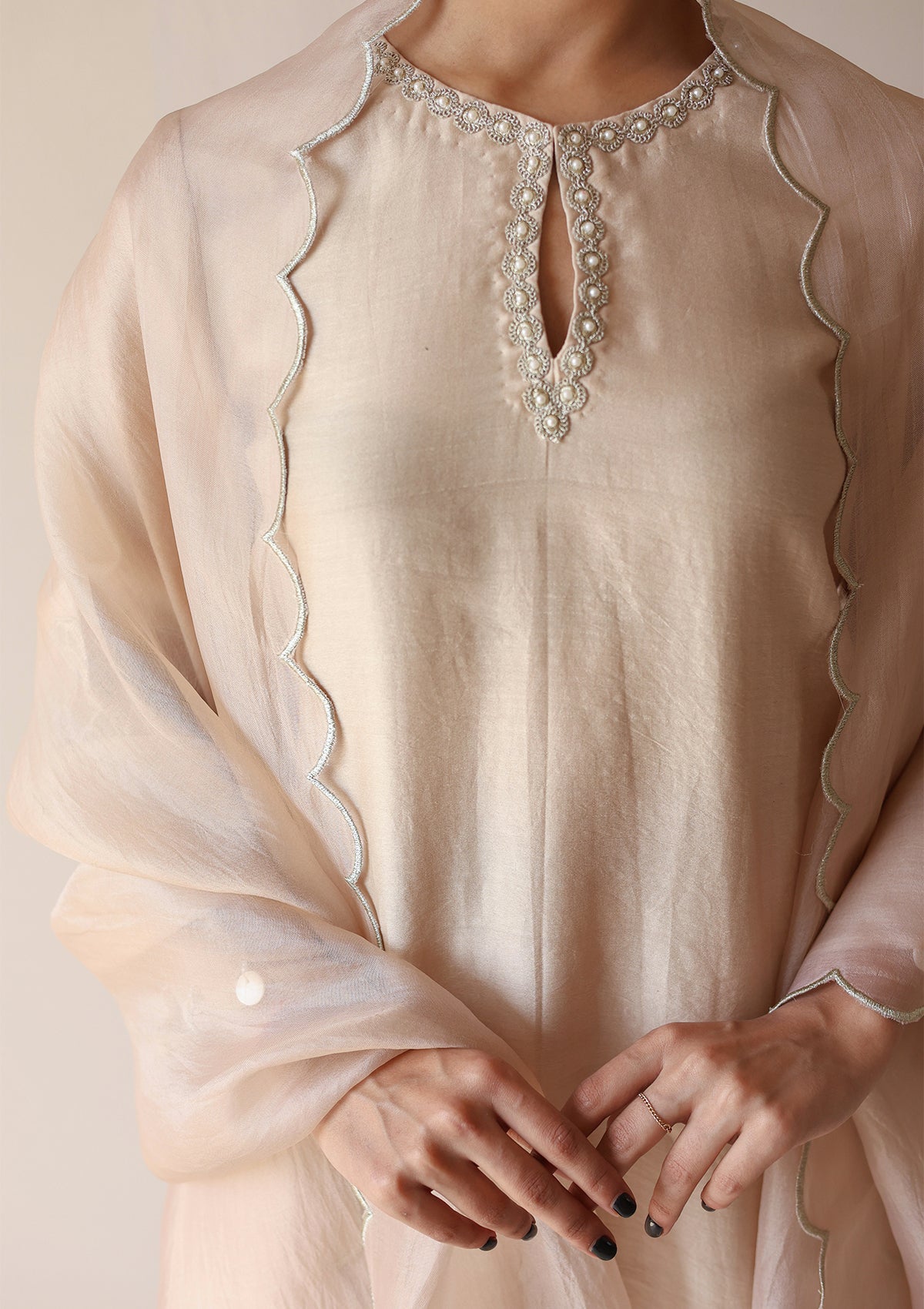 Kareena Kapoor in Sand Applique Kurta Set