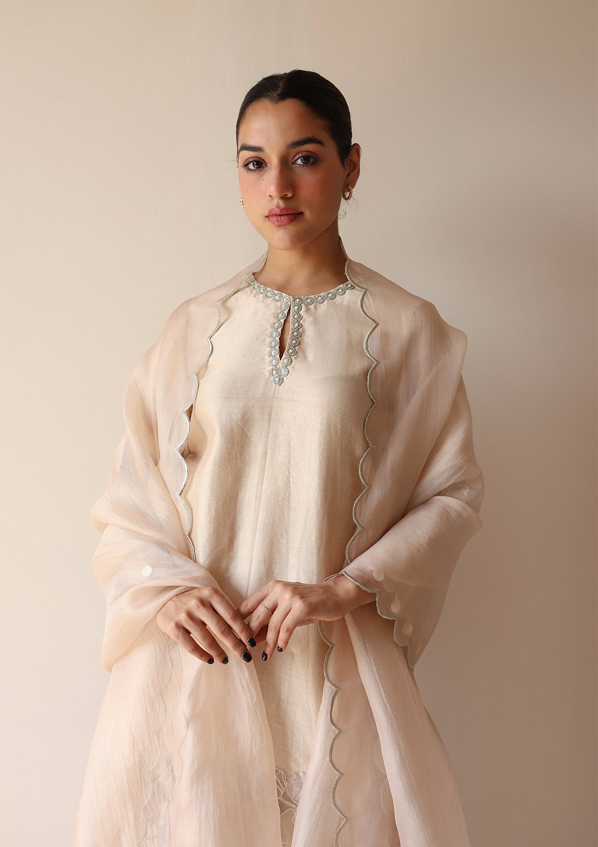 Kareena Kapoor in Sand Applique Kurta Set