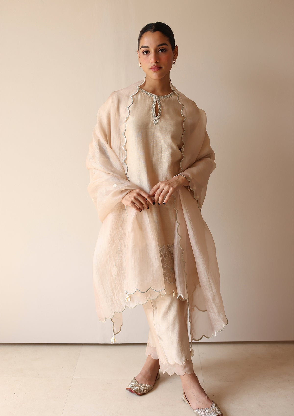 Kareena Kapoor in Sand Applique Kurta Set