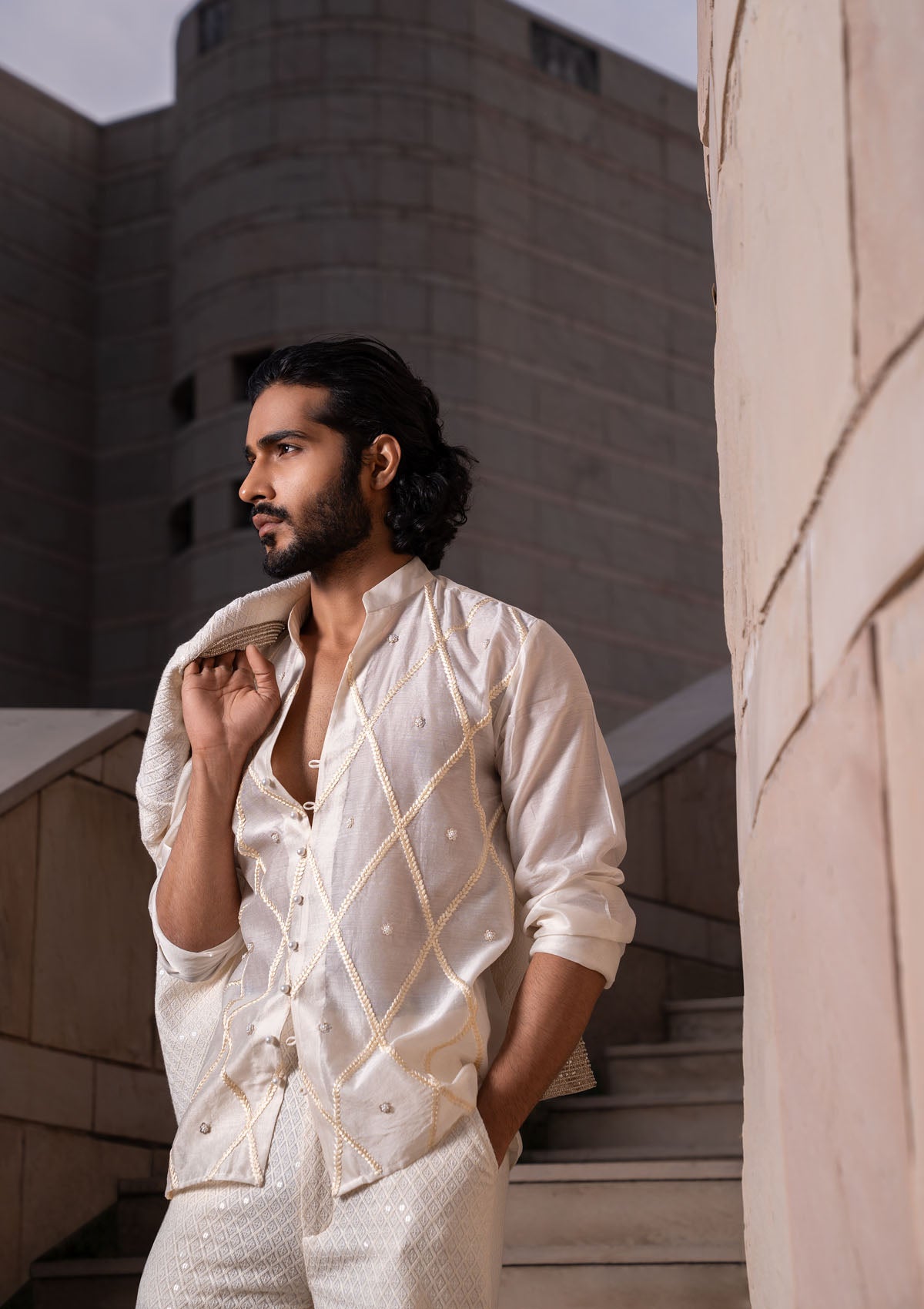 Taha Shah in Ivory Embroidered Trio Set