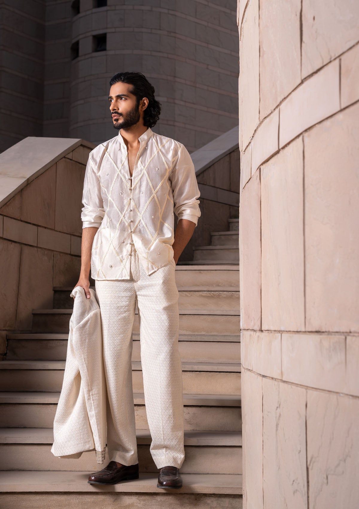 Taha Shah in Ivory Embroidered Trio Set