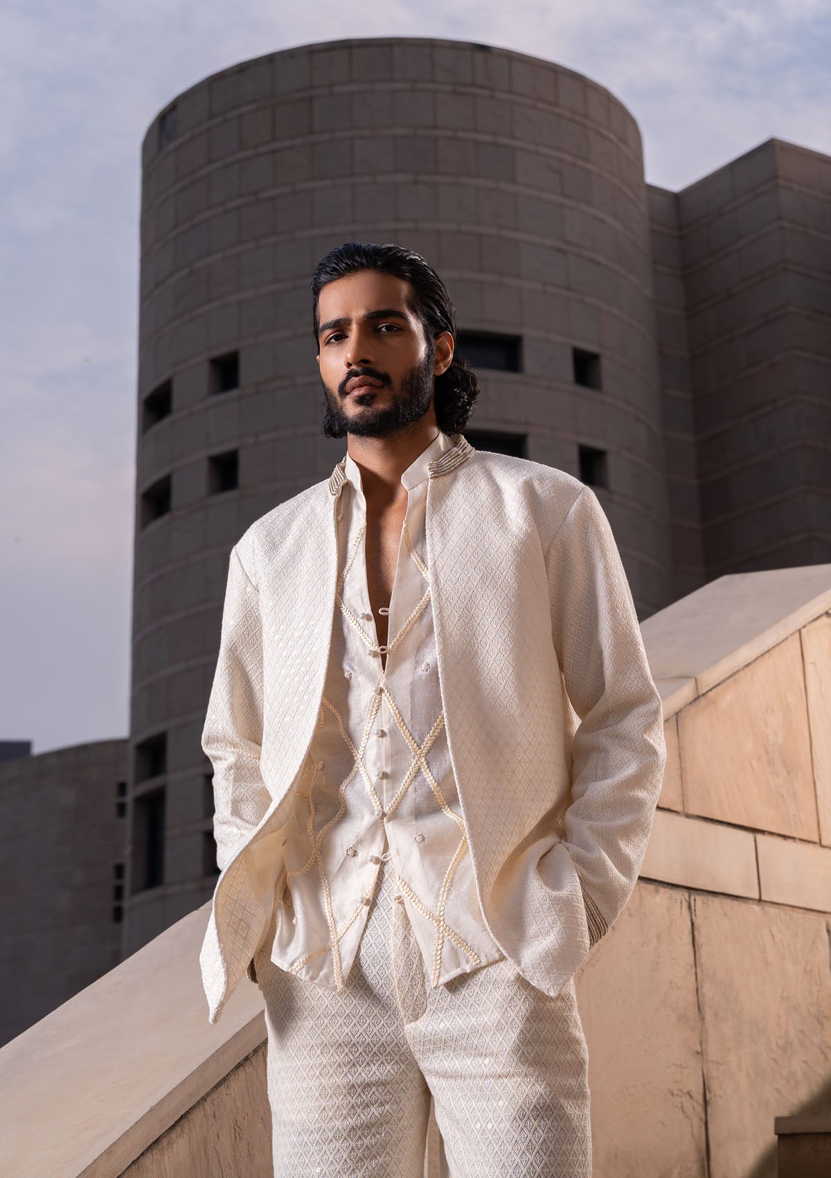 Taha Shah in Ivory Embroidered Trio Set