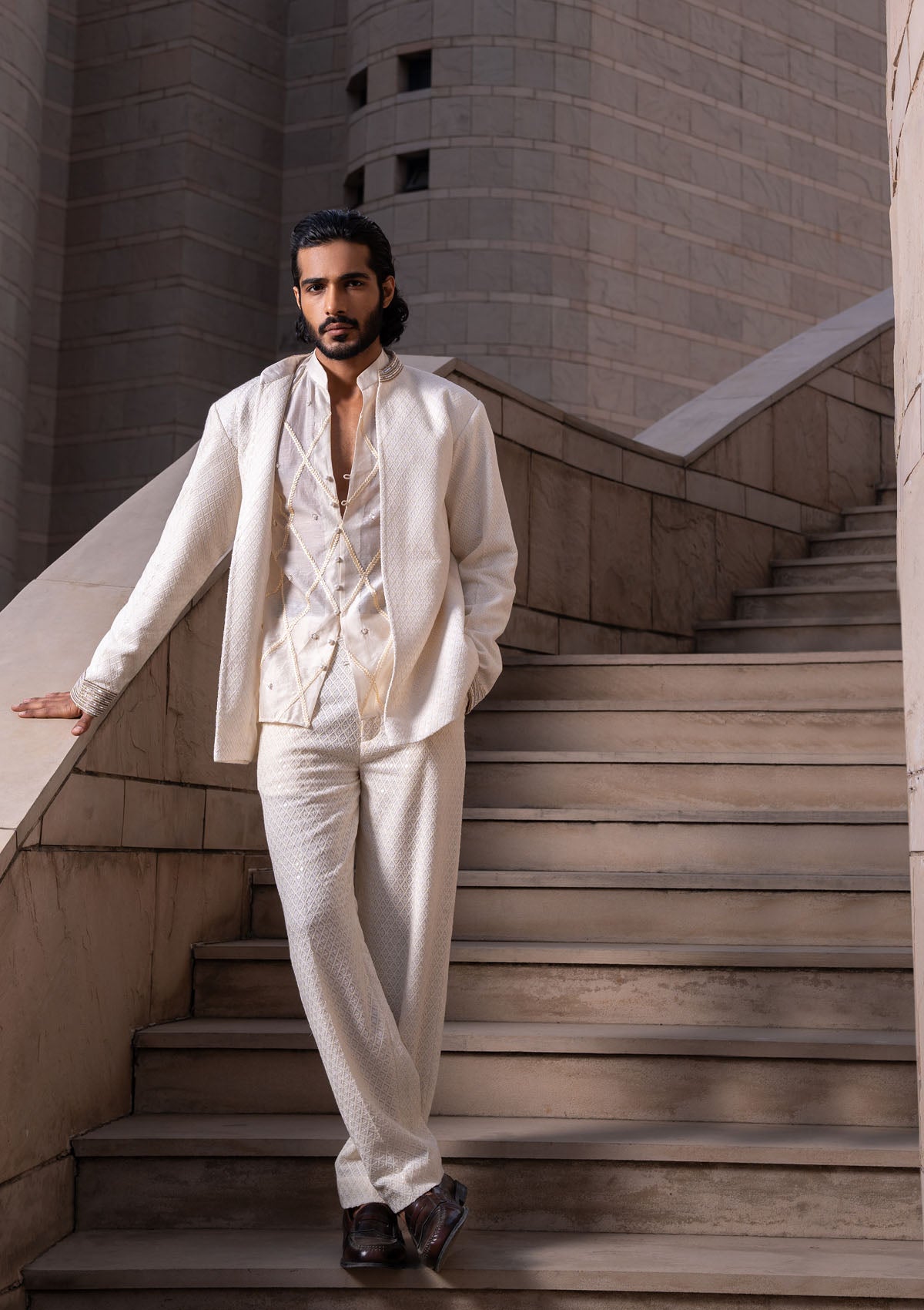 Taha Shah in Ivory Embroidered Trio Set