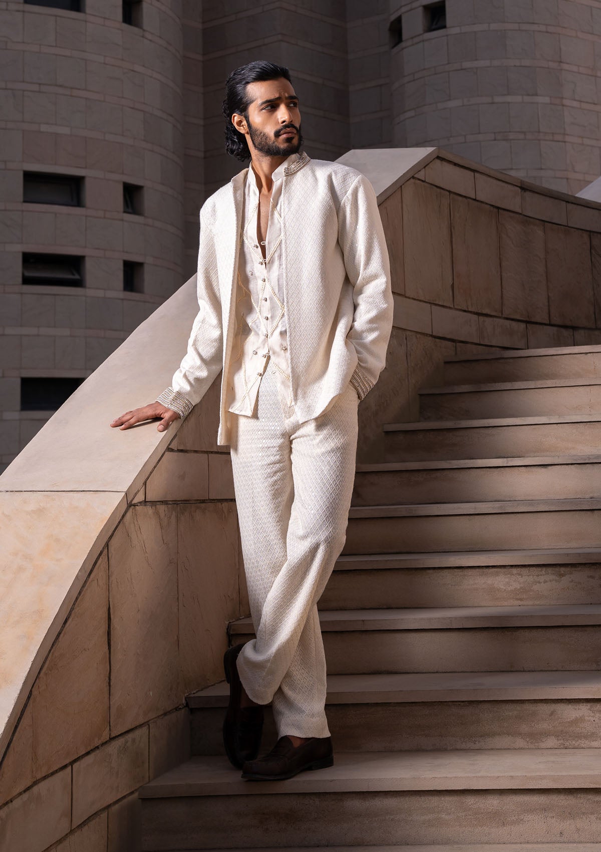 Taha Shah in Ivory Embroidered Trio Set