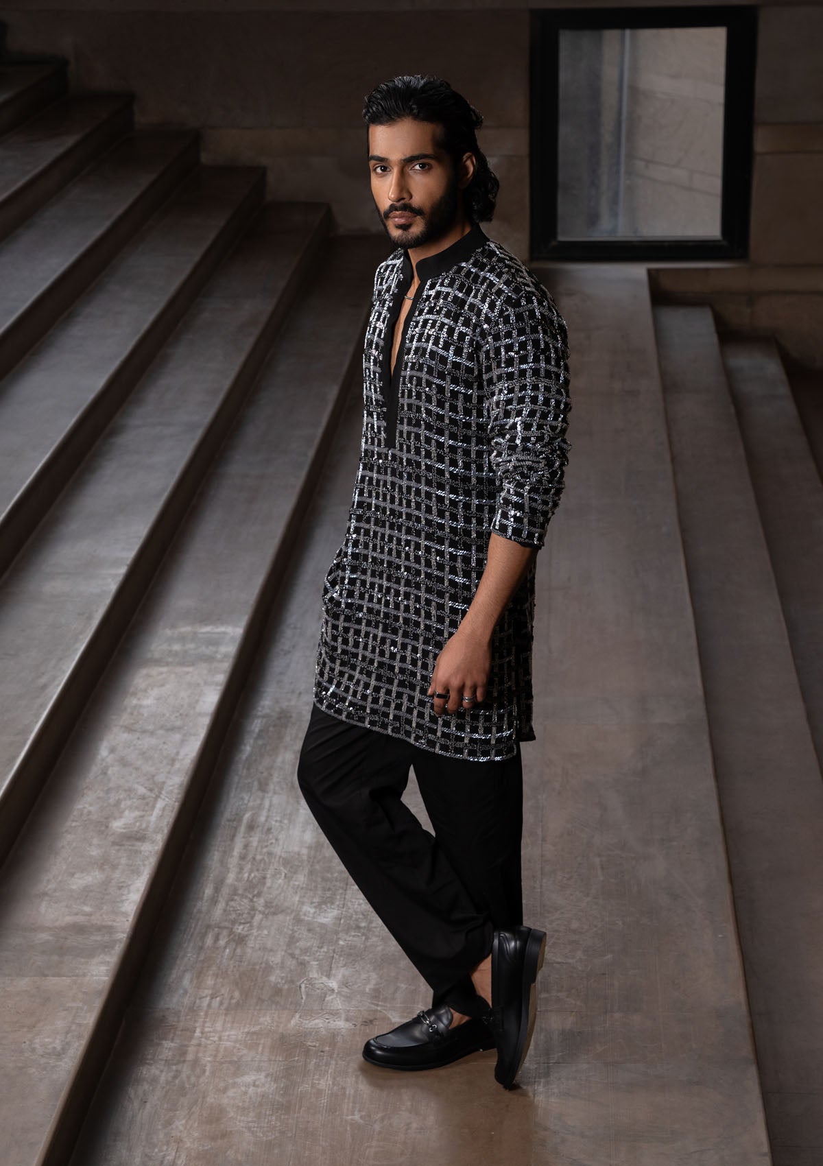 Coal Checkered Kurta Set