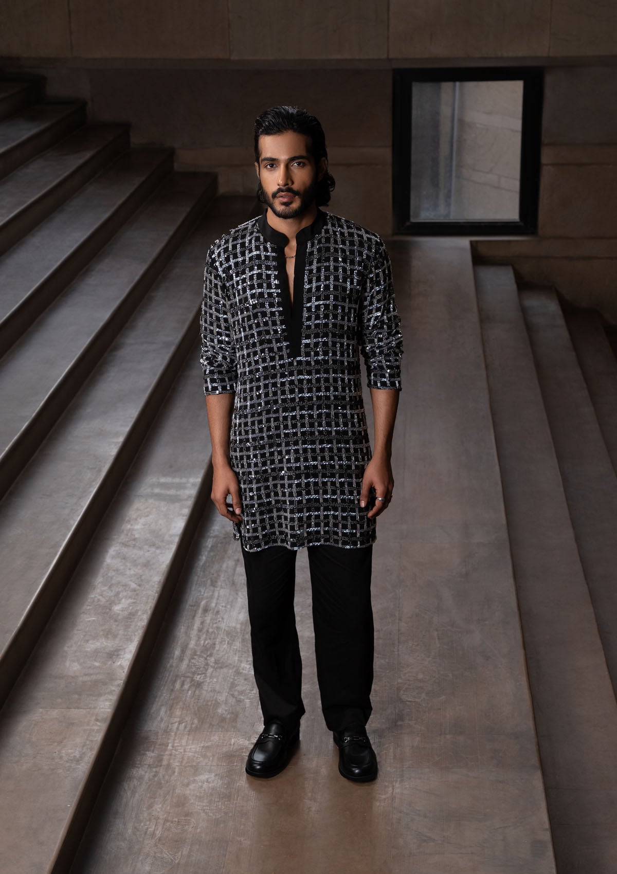 Coal Checkered Kurta Set