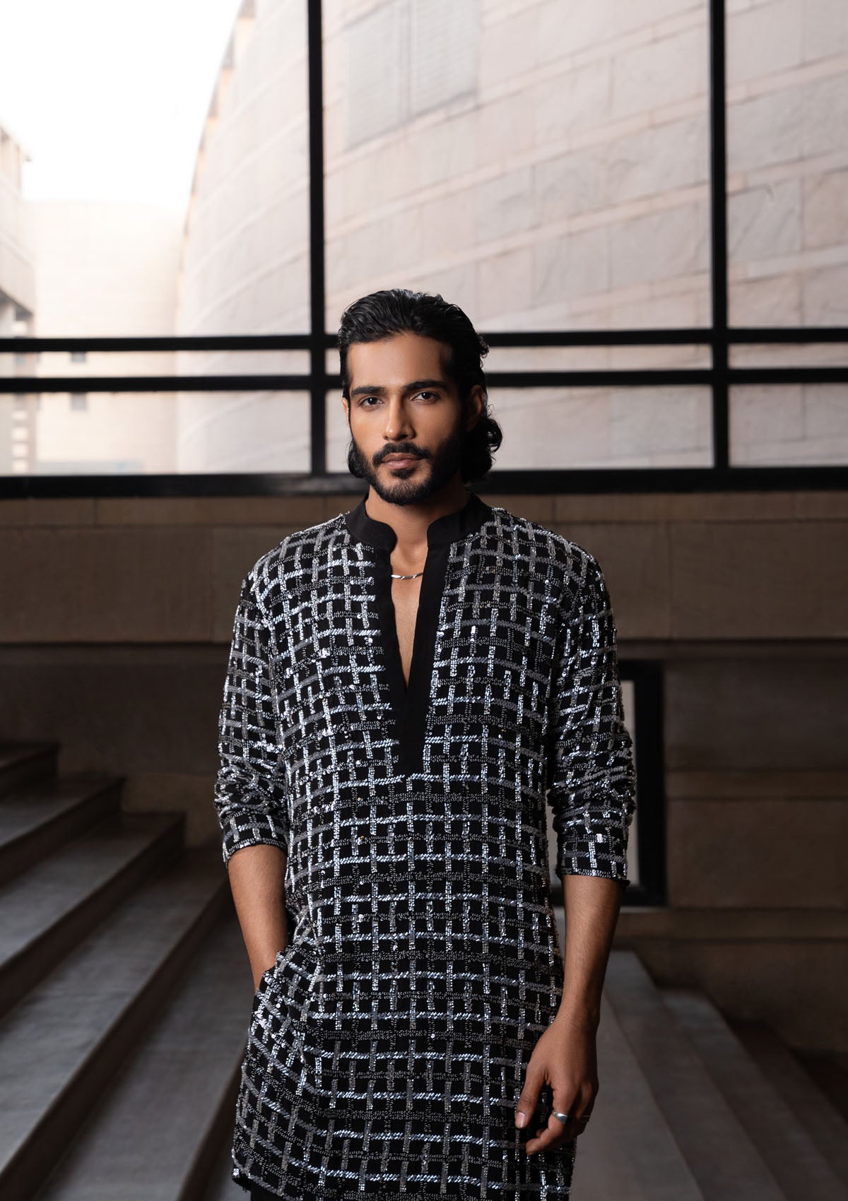Coal Checkered Kurta Set