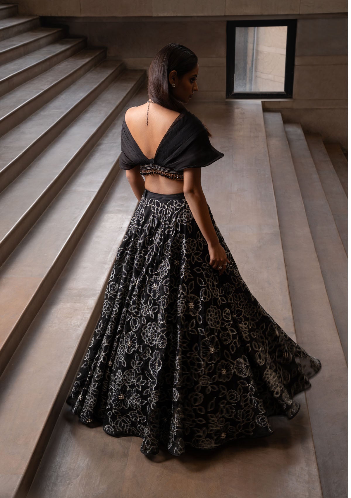 Natasha Shah in Coal Jaal Lehenga Set