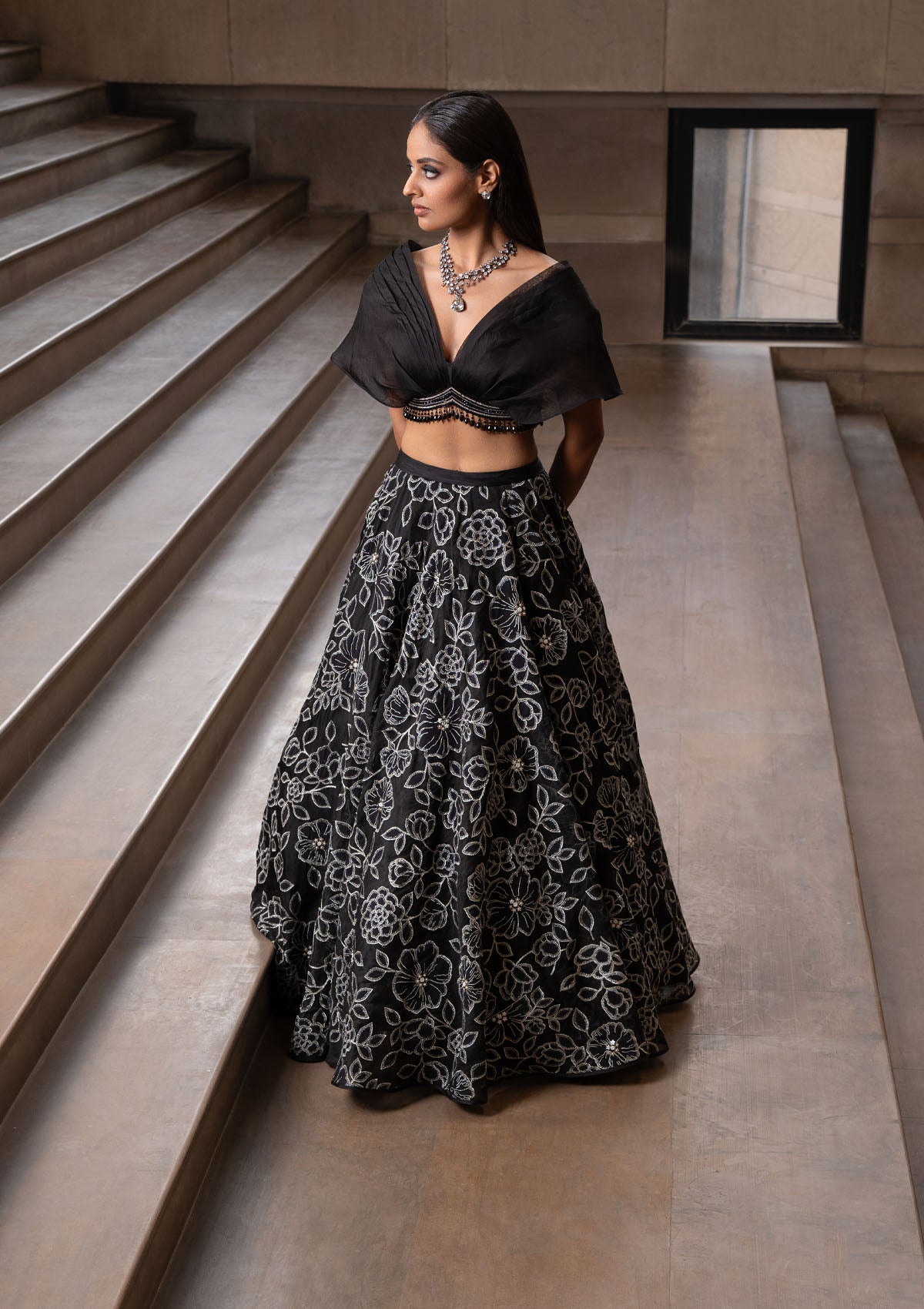 Natasha Shah in Coal Jaal Lehenga Set