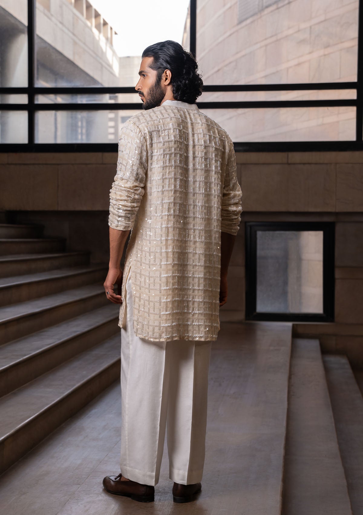 Rajkumar Rao in Ivory Checkered Kurta Set