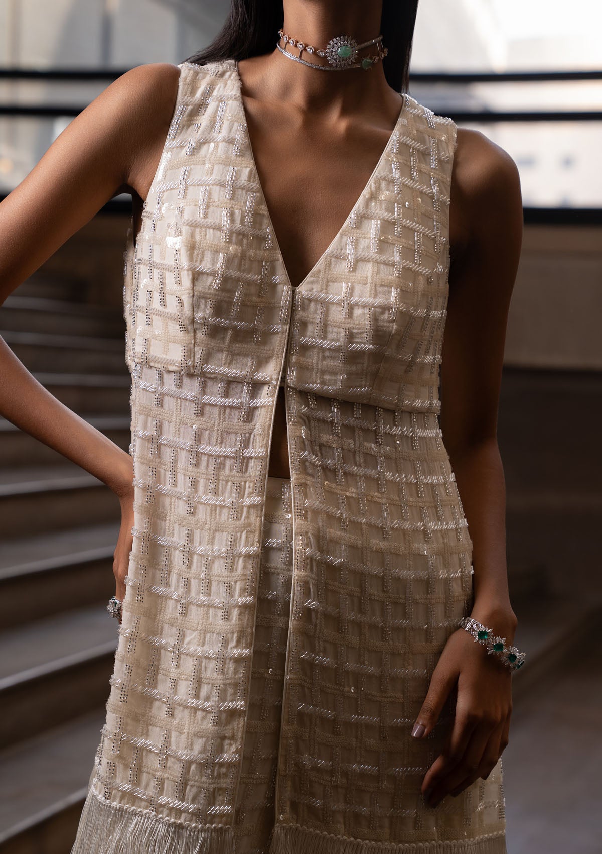 Kajal Aggarwal in Ivory Checkered Tunic Set