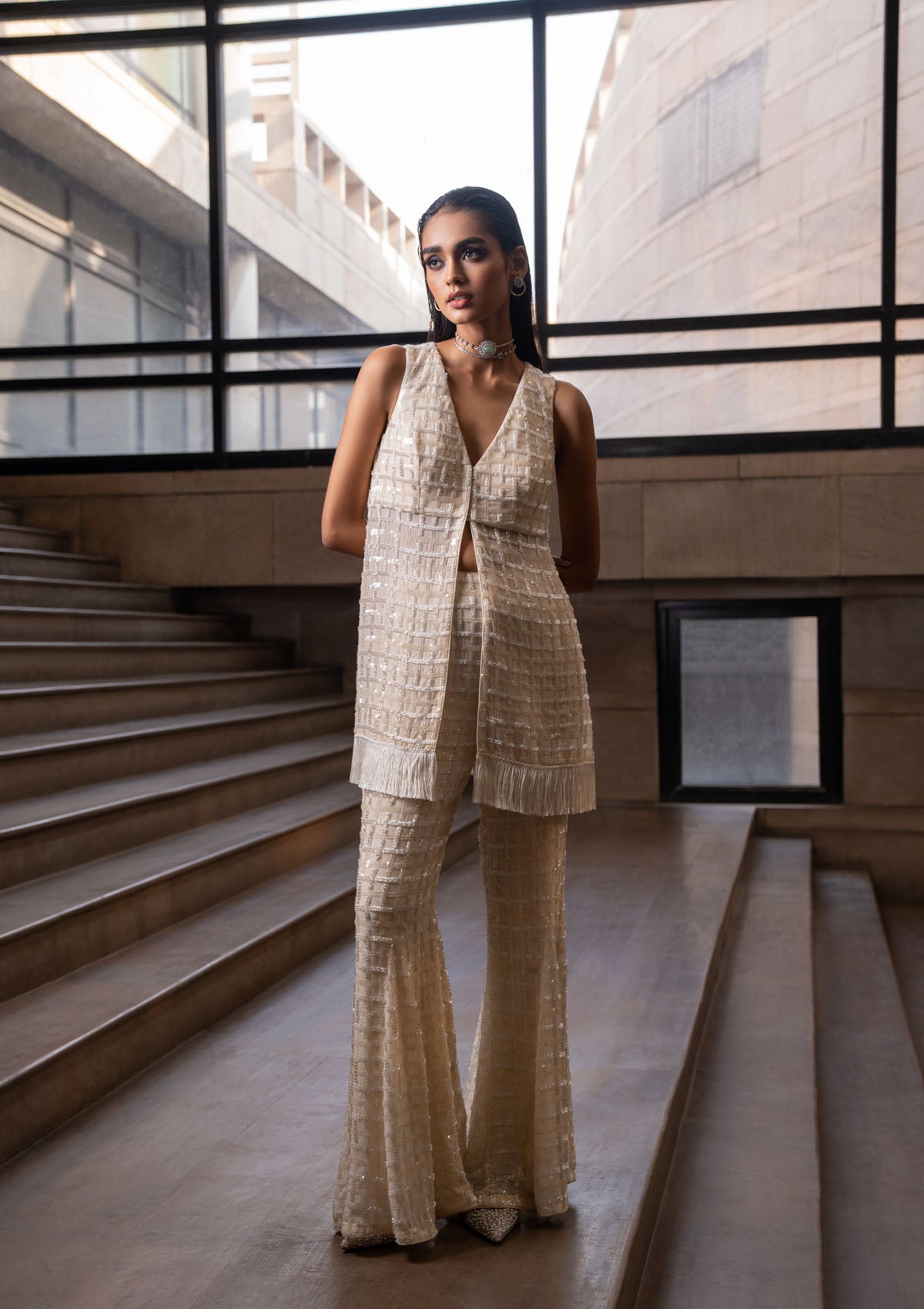 Kajal Aggarwal in Ivory Checkered Tunic Set