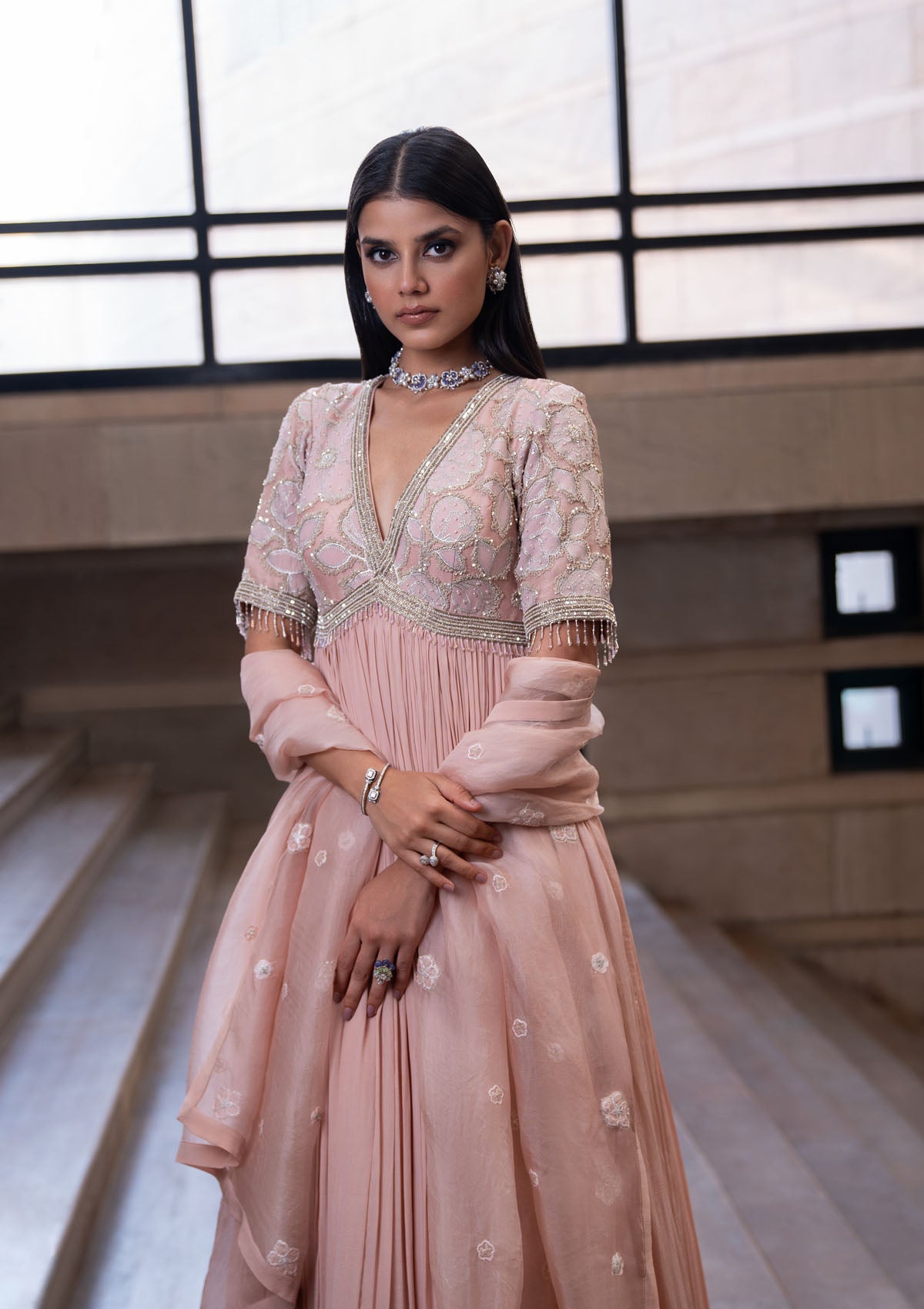 Sakshi Sindhwani in Blush Embellished Anarkali Set