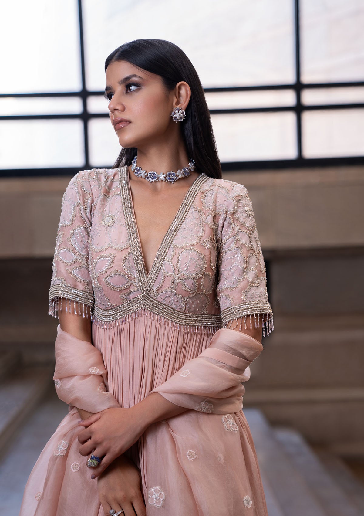 Sakshi Sindhwani in Blush Embellished Anarkali Set