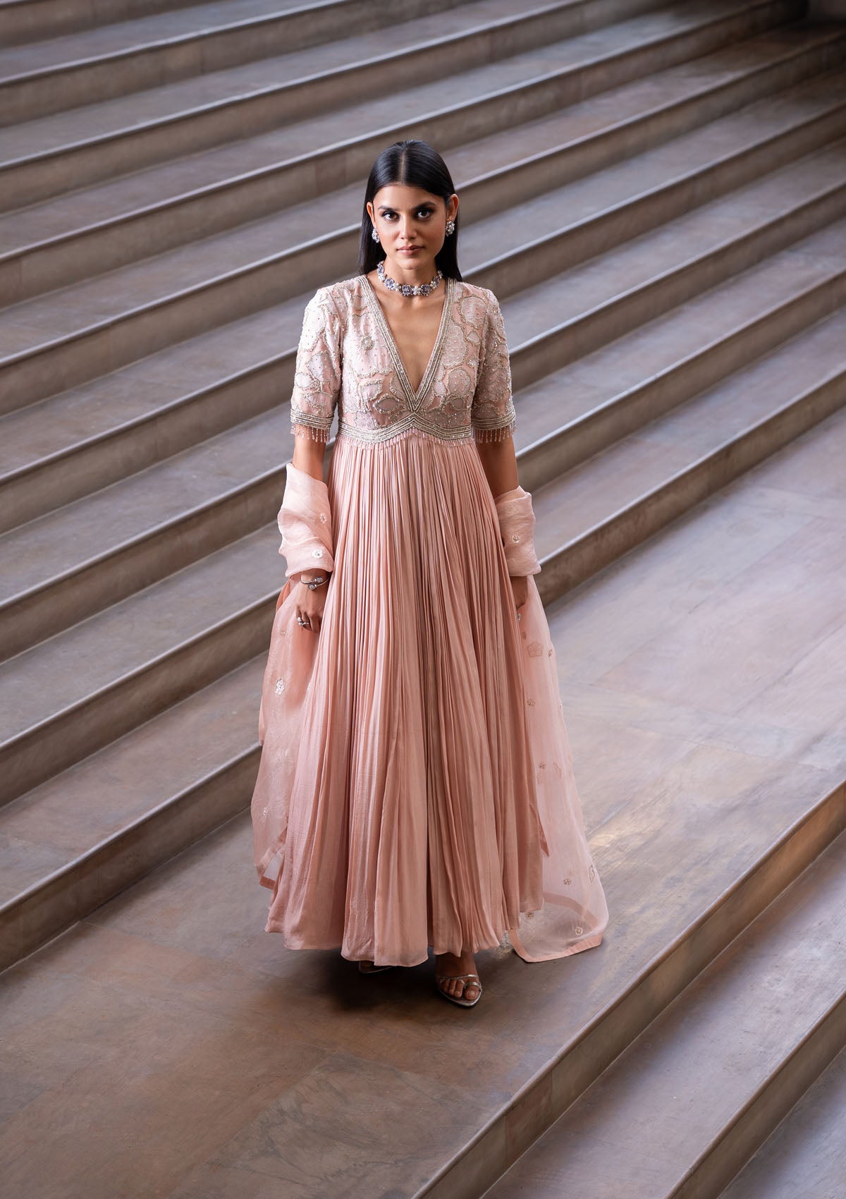 Sakshi Sindhwani in Blush Embellished Anarkali Set