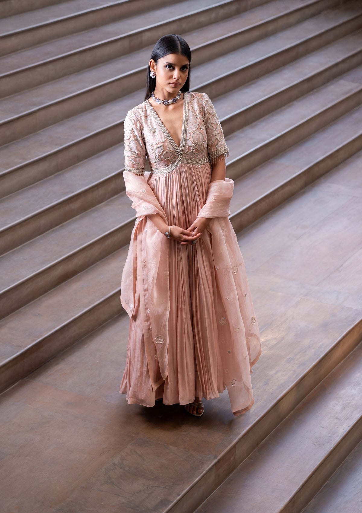 Sakshi Sindhwani in Blush Embellished Anarkali Set