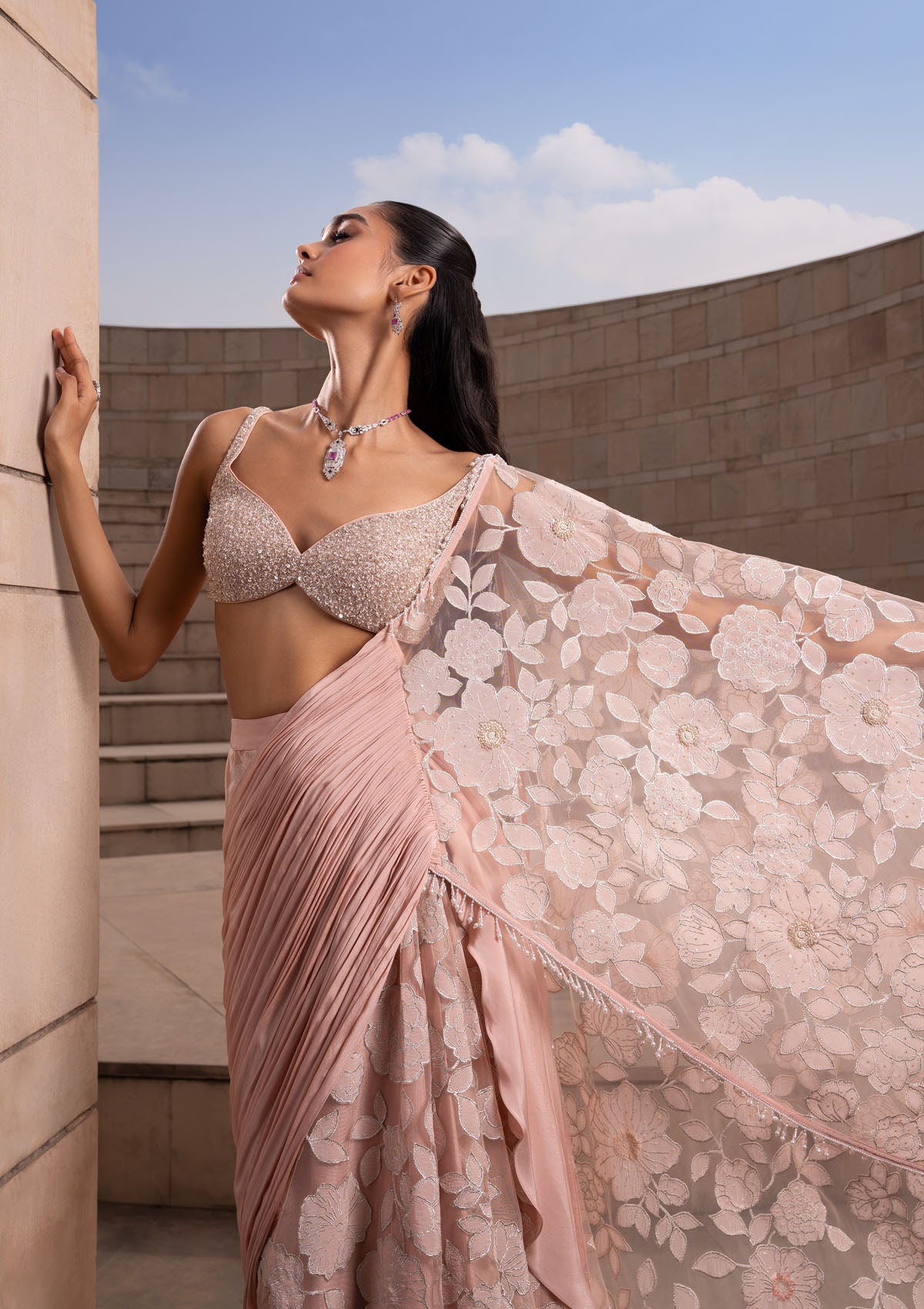 Kritika Khurana in Blush Jaal Saree Set