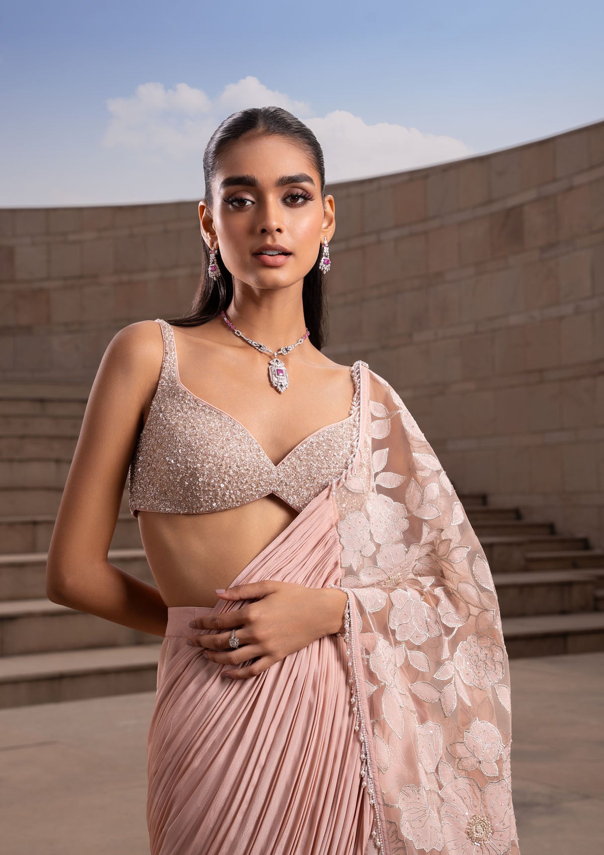Kritika Khurana in Blush Jaal Saree Set