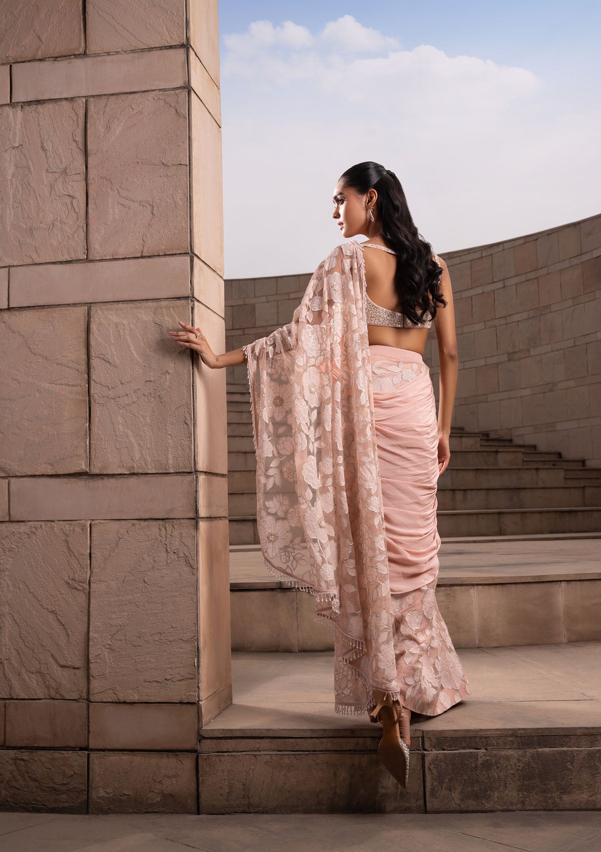 Kritika Khurana in Blush Jaal Saree Set