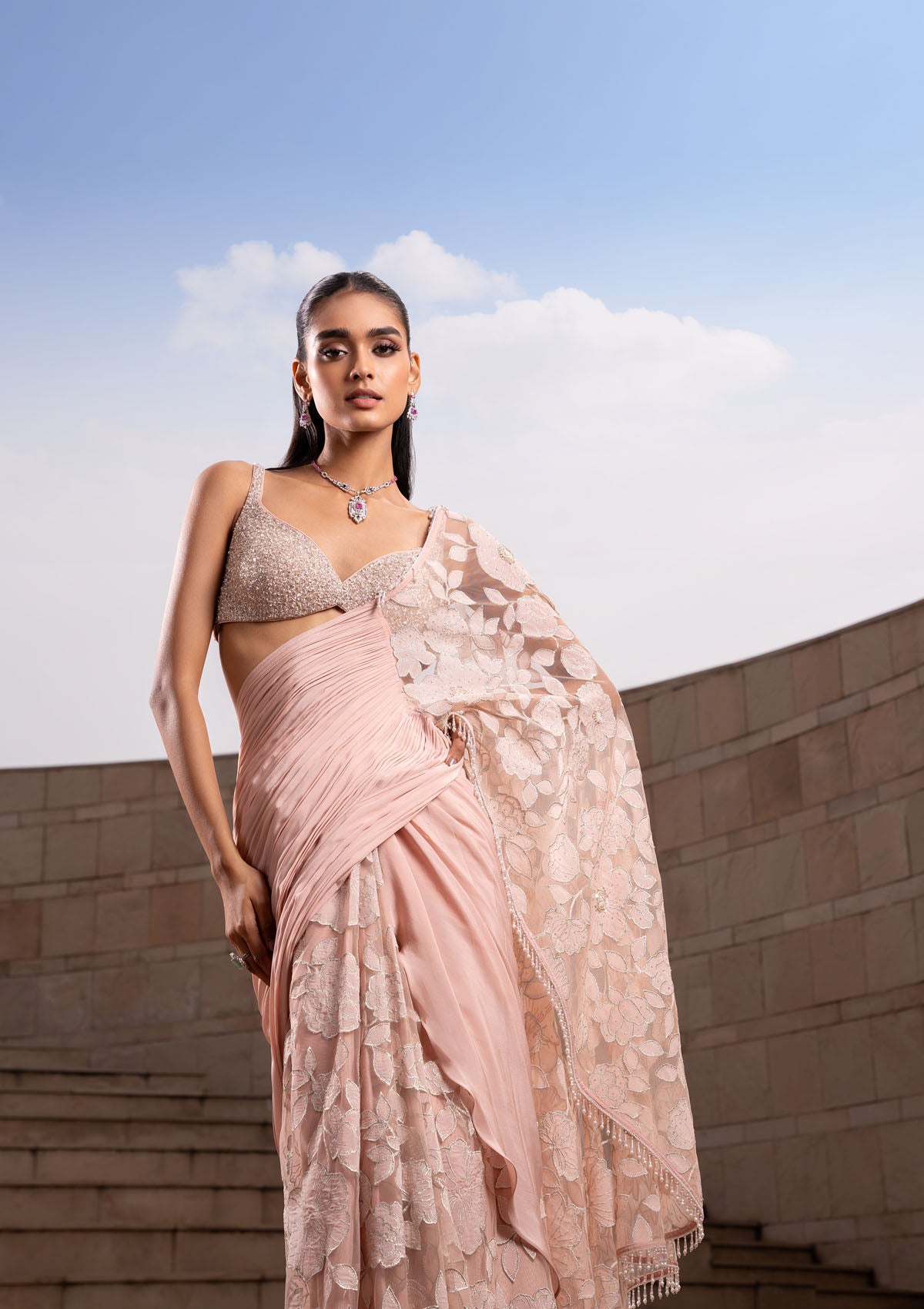 Kritika Khurana in Blush Jaal Saree Set