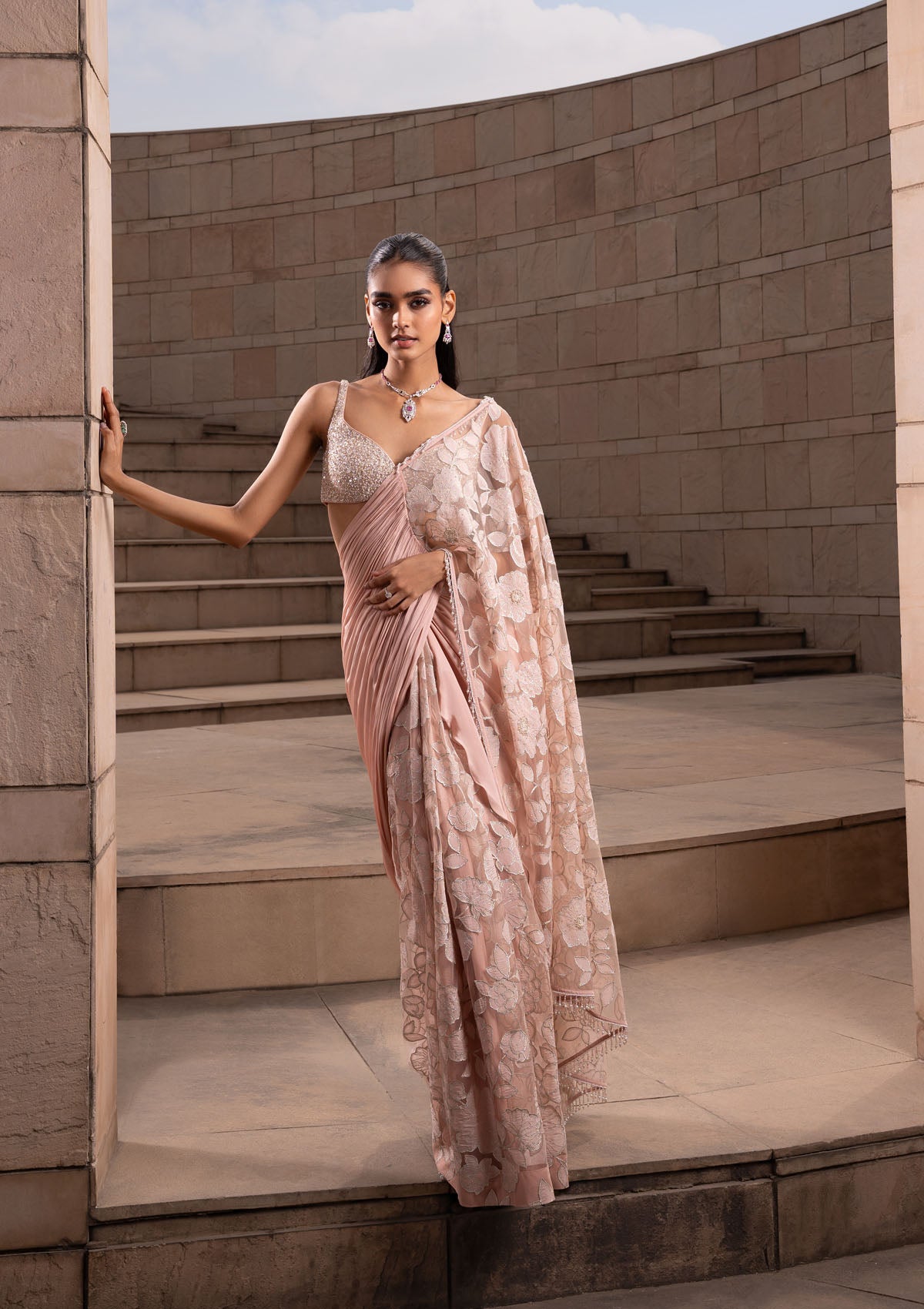 Kritika Khurana in Blush Jaal Saree Set