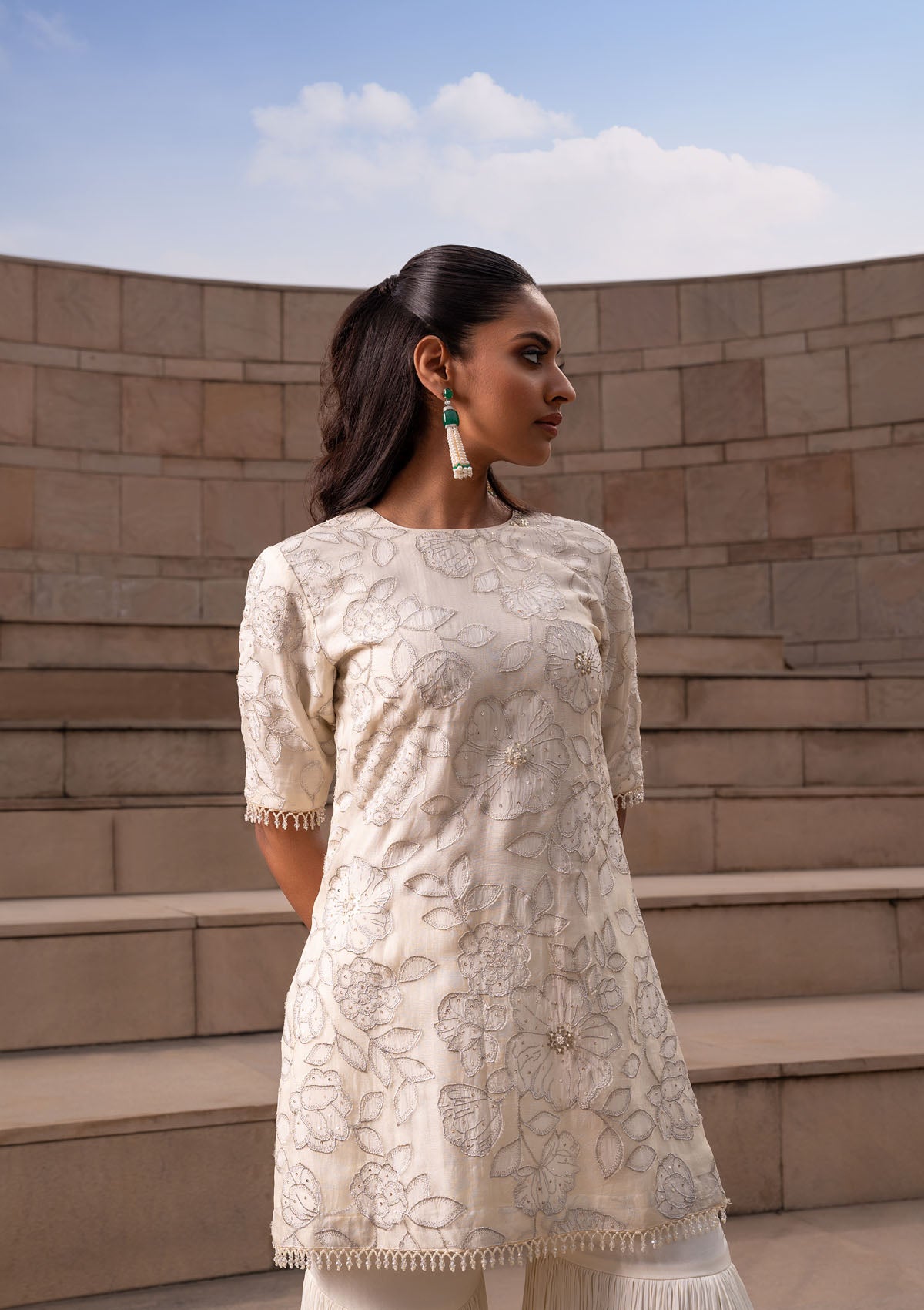 Shamita Shetty in Ivory Jaal Gharara Set