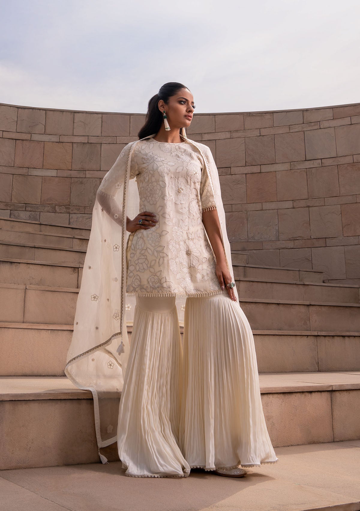 Shamita Shetty in Ivory Jaal Gharara Set